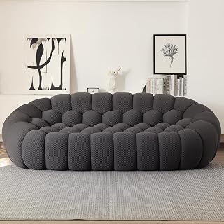 JACH 3 Seater Bubble Curved Couch, 98.43'' Comfy Upholstered Sofa, Mesh Fabric Floor Sofa, 3D Honeycomb Shape Modern Couch for Living Room, Office, Apartment, Small Space (Grey) - Amazon product rated Grade A