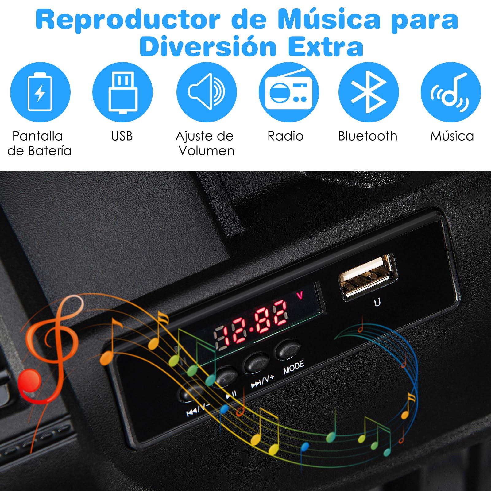 COSTWAY Coche Eléctrico para Niños 12V, Vehículo Todoterreno con Velocidad Ajustable, Vehículo Eléctrico de Juguete de 2 Plazas con Control Remoto 2,4G, Música, Puerto USB, Bluetooth, Luces (Gris)