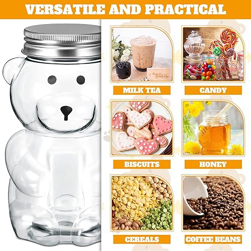Miniatura 6 de Mumufy 24 frascos de plástico con forma de oso, botella vacía en forma de oso, gran capacidad, para dulces, leche, té, bebidas, para hacer dulces,