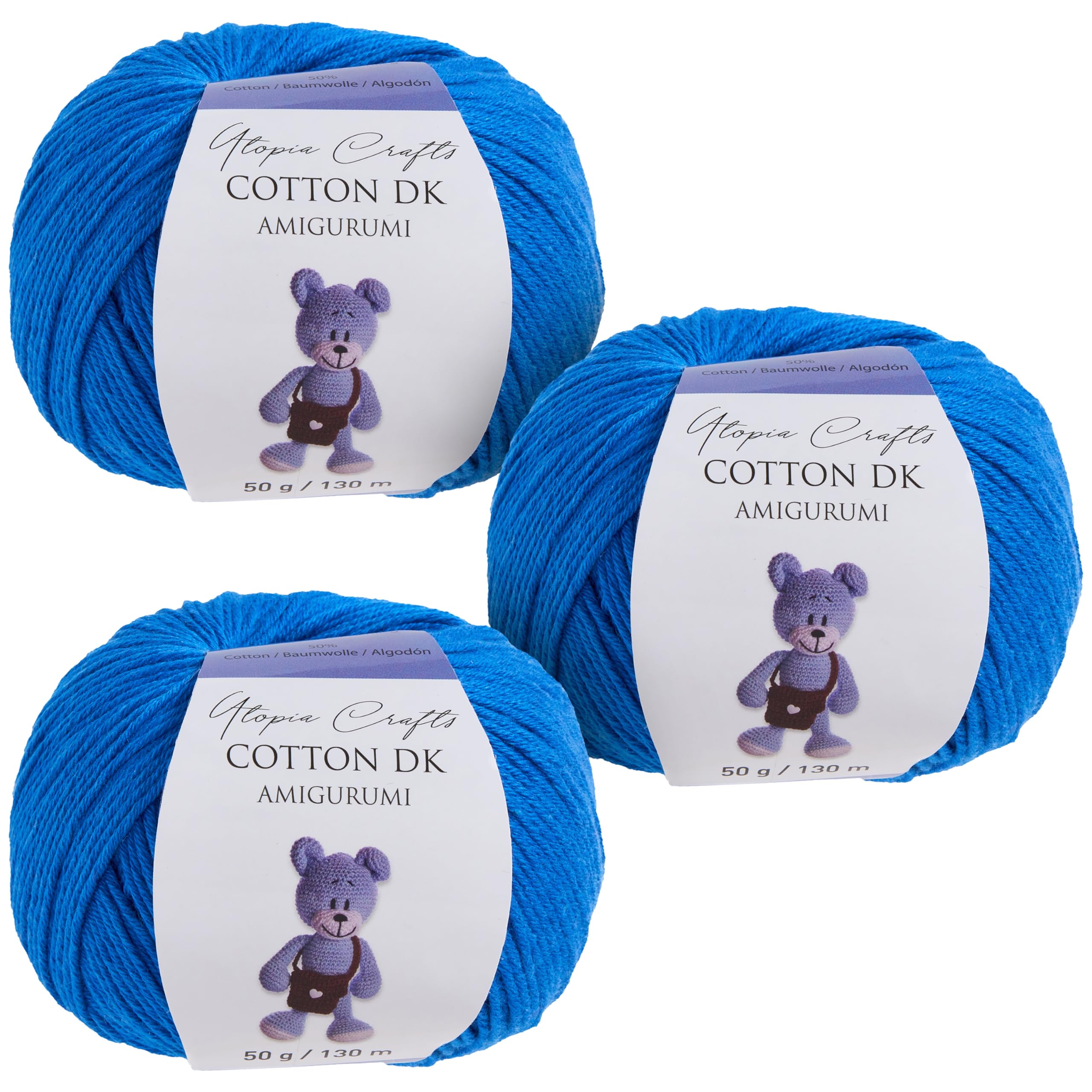 Utopia Crafts Amigurumi Cotton DK Yarn for Crochet and Knitting 50% Cotton, 50% Acrylic Blended, 3X 50g (Strong Blue)