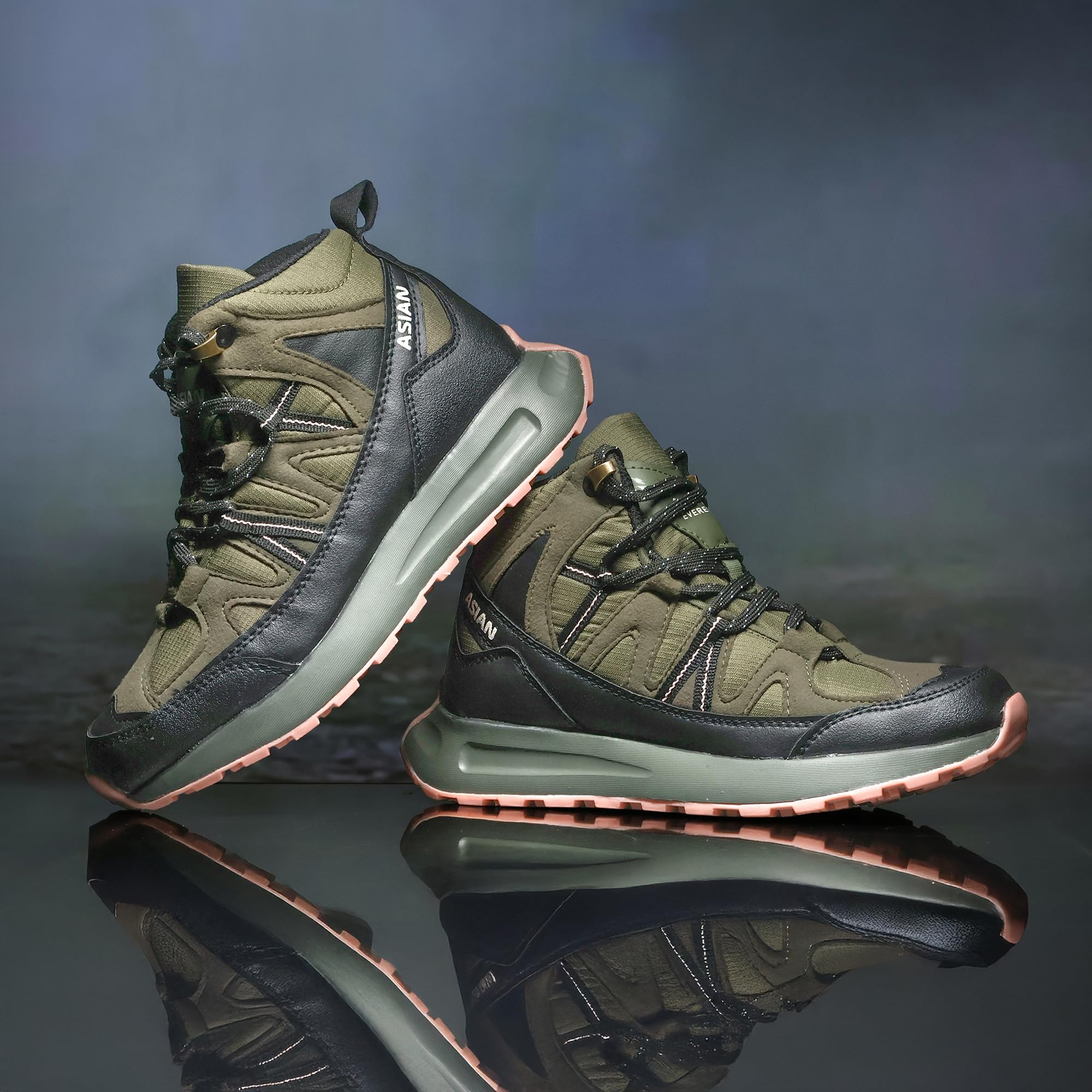 ASIAN Everest W-21 Women’s Trekking & Hiking Shoes | Durable Outdoor Footwear with Anti-Slip Outsole, Soft Cushion Comfort & Water-Resistant Upper | Ideal for Travel, Biking & Trails Olive Black 2
