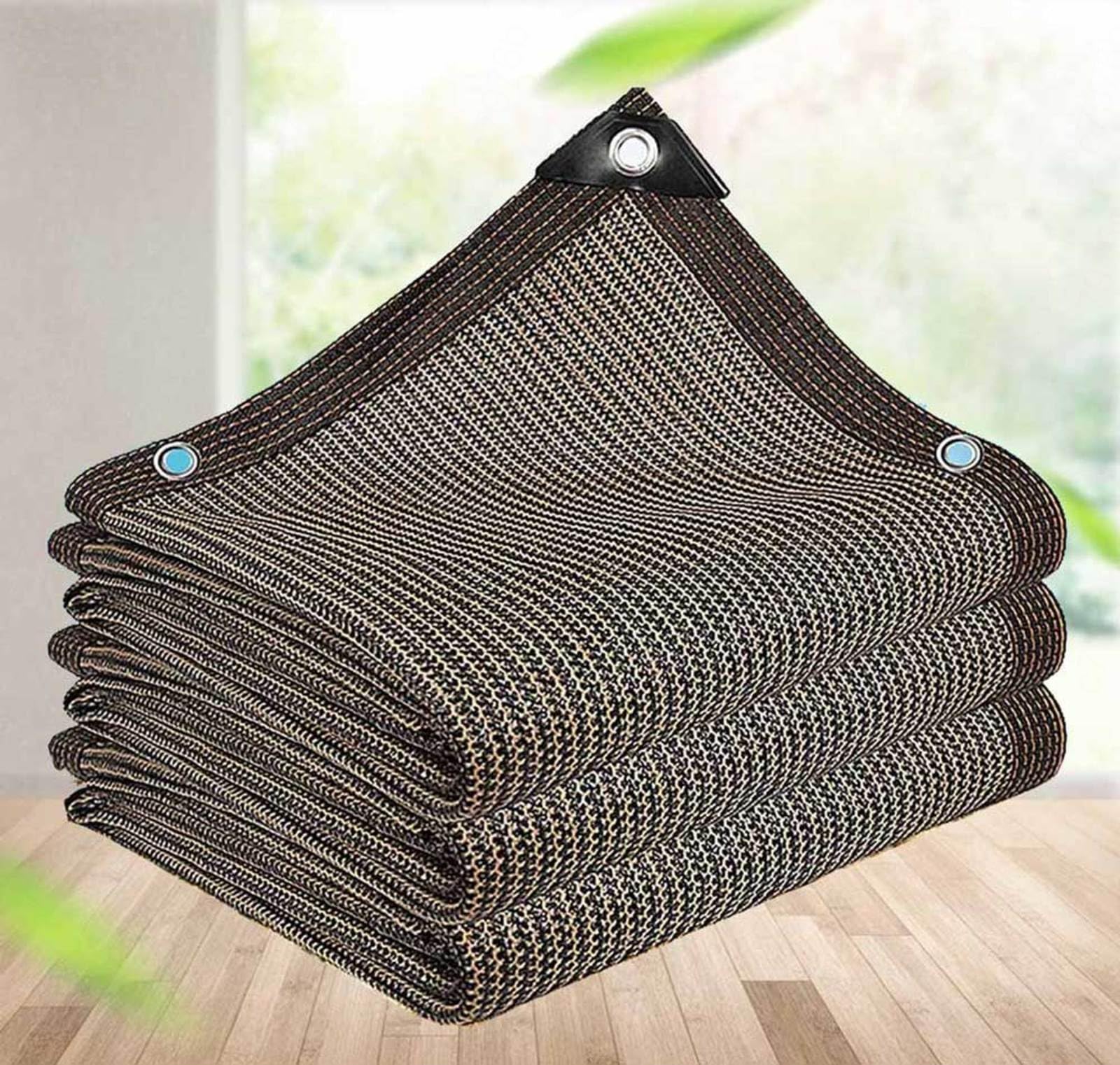 WQPMNYG UV Blocker Shade Cloth, 90% Sun Protection for Outdoor, Brown 4x4m, Grommeted Canopy Fabric for Garden, Terrace, Pergola, Heavy-Duty Shade Netting