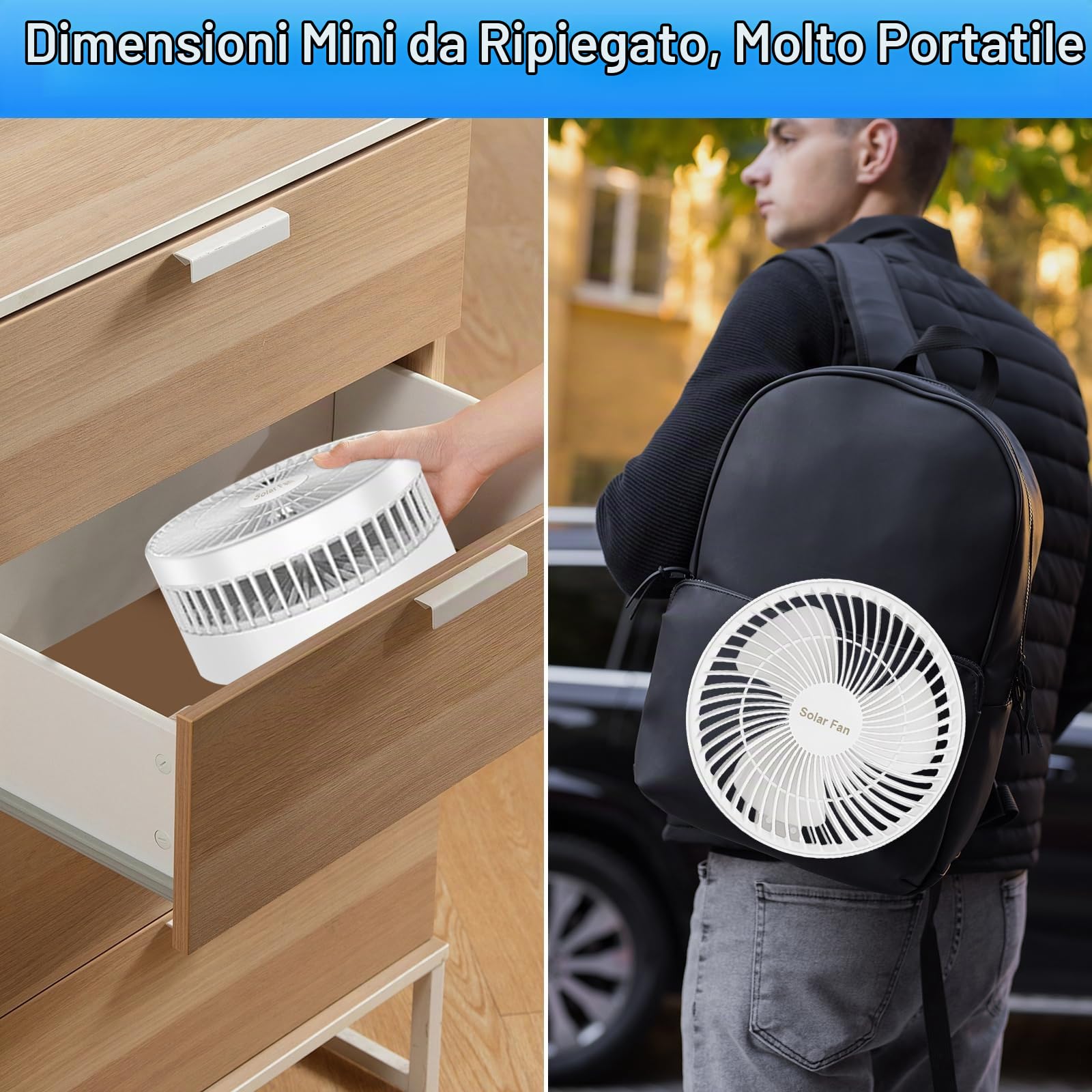 Ventilatore a Piantana Silenzioso Portatile, Ventilatore da Tavolo Alimentata Solare e a Batteria 5200mAh, Ventilatore da Scrivania Altezza Regolabile Pieghevole per Ufficio Casa Campeggio