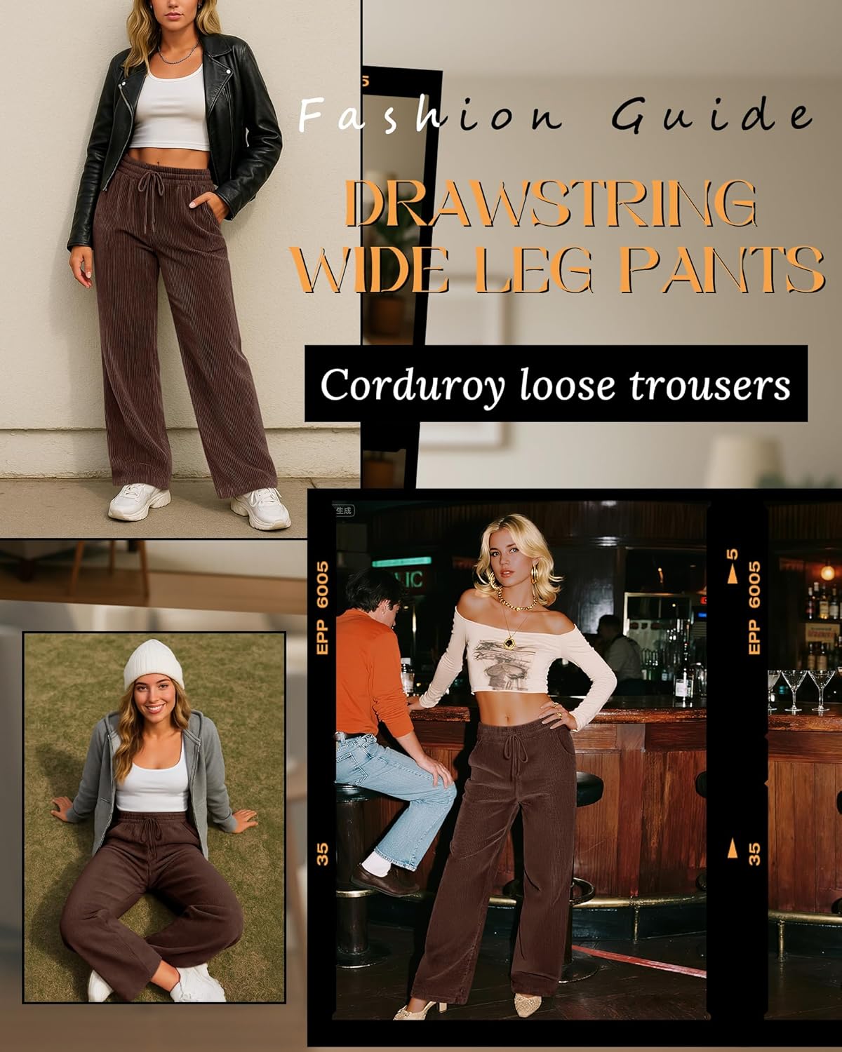 Corduroy Pants for Women Casual Drawstring Elastic Waist Baggy Wide Leg Barrel Loose Comfy Trousers with Pockets - Image 4