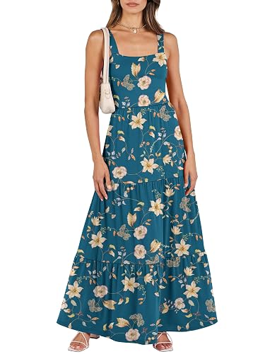 ANRABESS Women's Summer Casual Long Maxi Beach Vacation Dresses Sleeveless Square Neck Flowy Tiered Sun Dress with Pocke