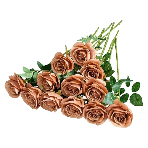 12pcs Rose Artificial Flowers Fake Roses Dusty Orange Silk Roses