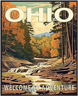 Ohio Poster Art Print, Retro States Landscape Wall art Decor, Adventure Mountain and Scenery Painting for Bedroom, Living Room (Ohio Scenery, 16x20 inches (Unframed))