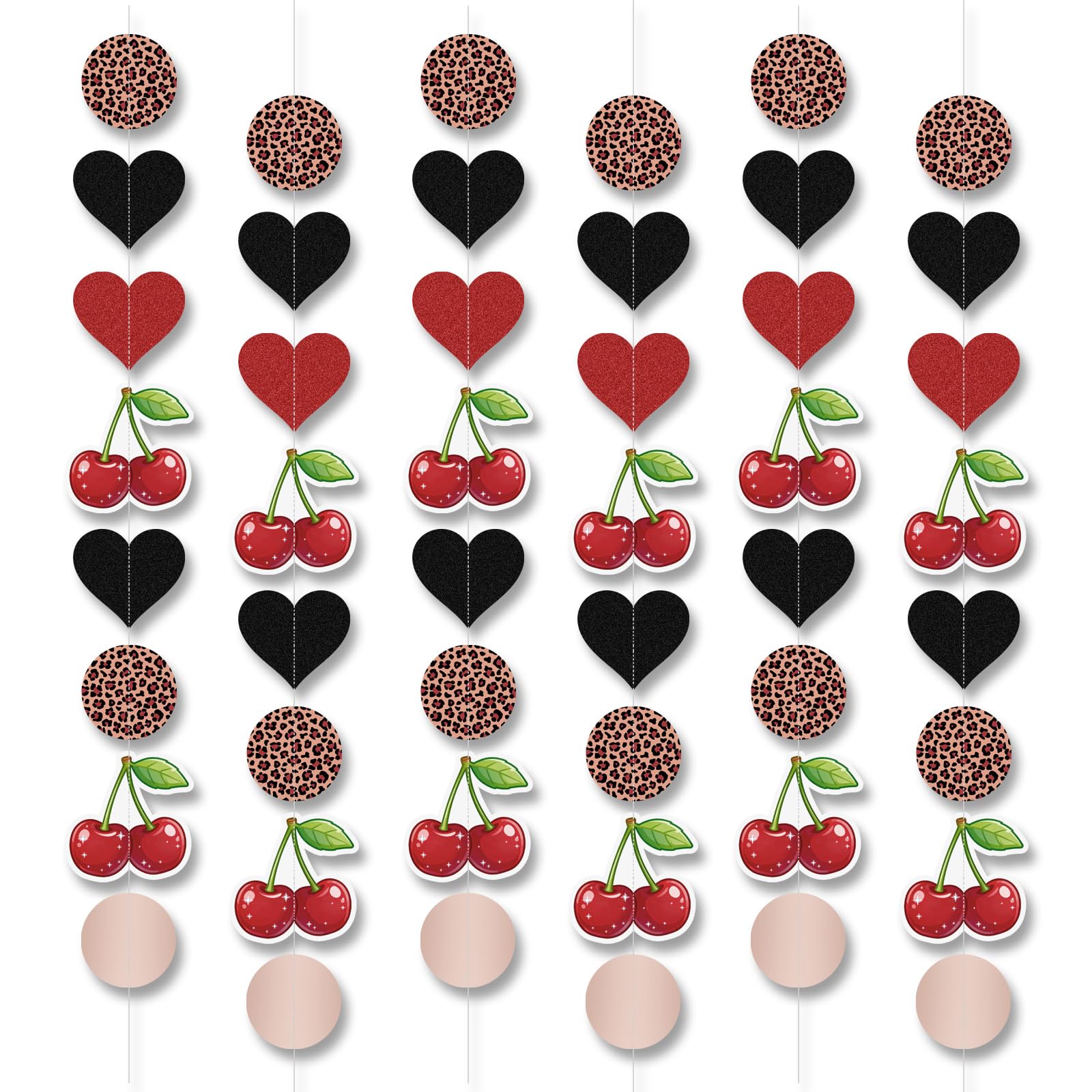 Cheetah Print Birthday Decorations, Cheetah Cherry Heart Paper String Banner Double Sided Hearts, Birthday Decorations for Party Leopard Theme Wall Backdrop