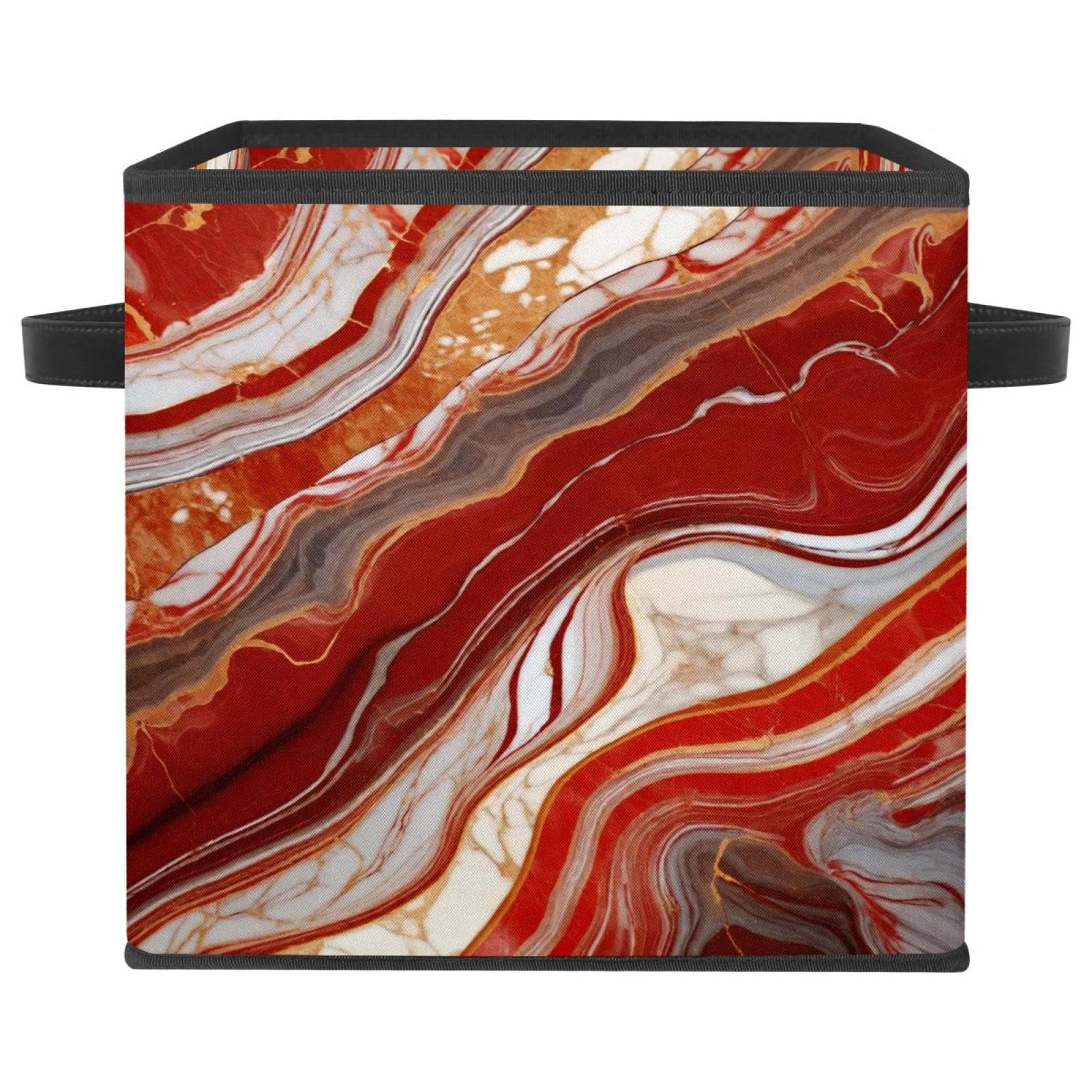 Boîte de rangement pliable marbre rouge pour stopper le bazar