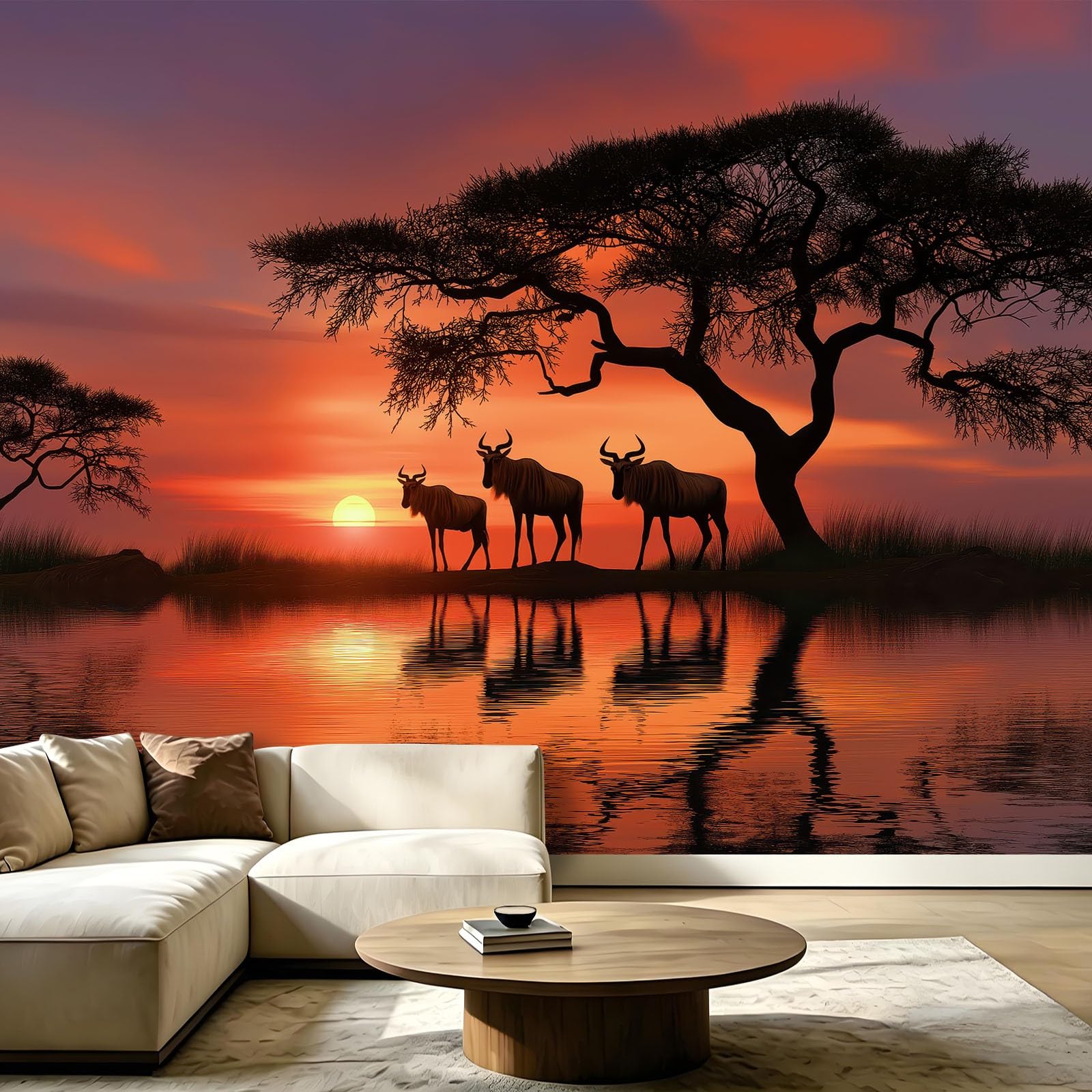 Papier peint intissé panoramique savane africaine fresque murale hôtel