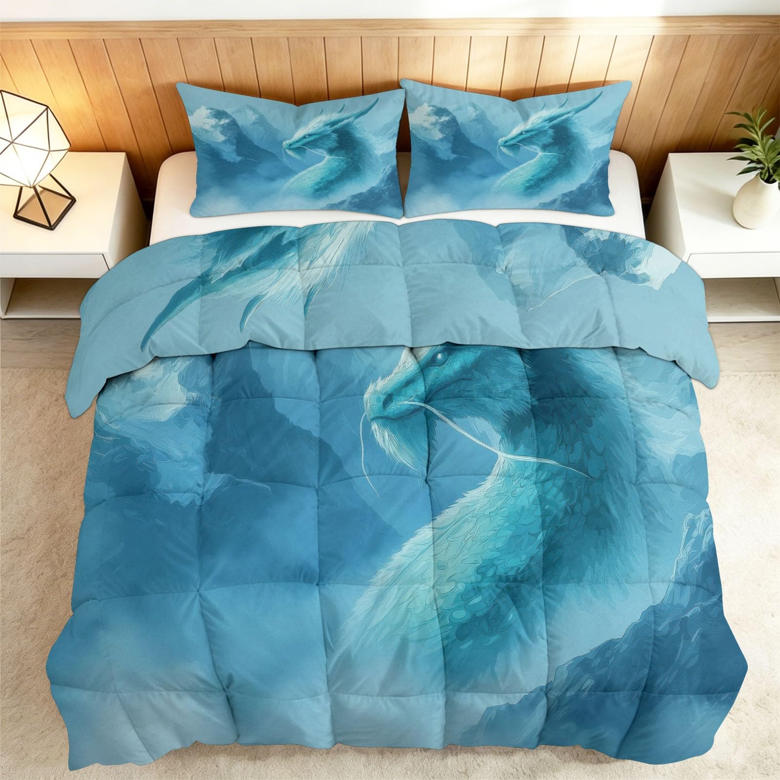 Couette 200 x 200 cm 4 Saisons Dragon avec 2 Taies d'oreiller