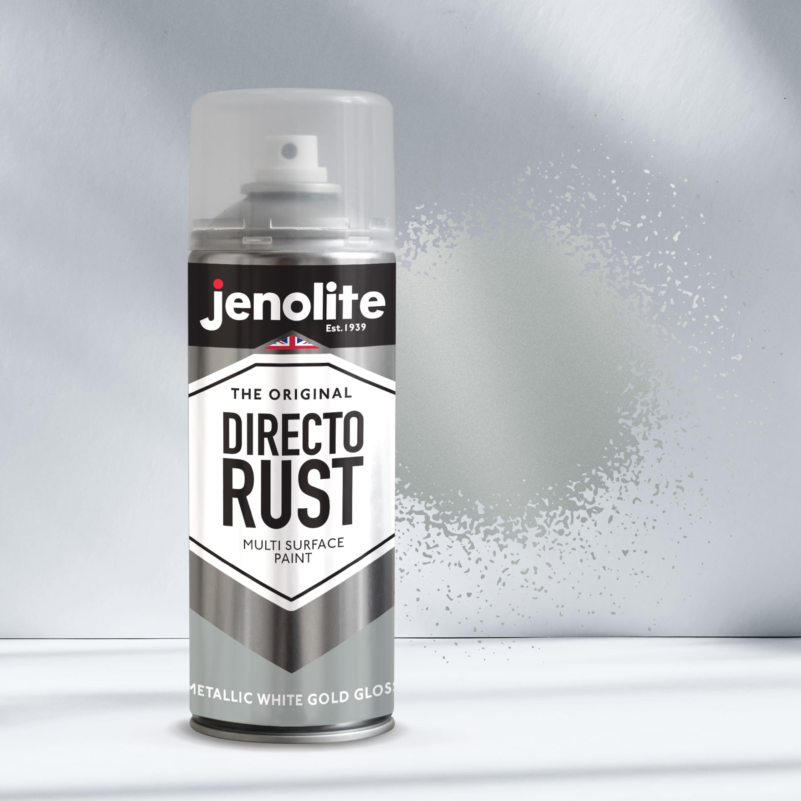 JENOLITE Directorust Pintura Metálica Brillo | ORO BLANCO | Pintura en aerosol multisuperficie | Imprimador, capa base y capa superior todo en uno | 3 x 400ml