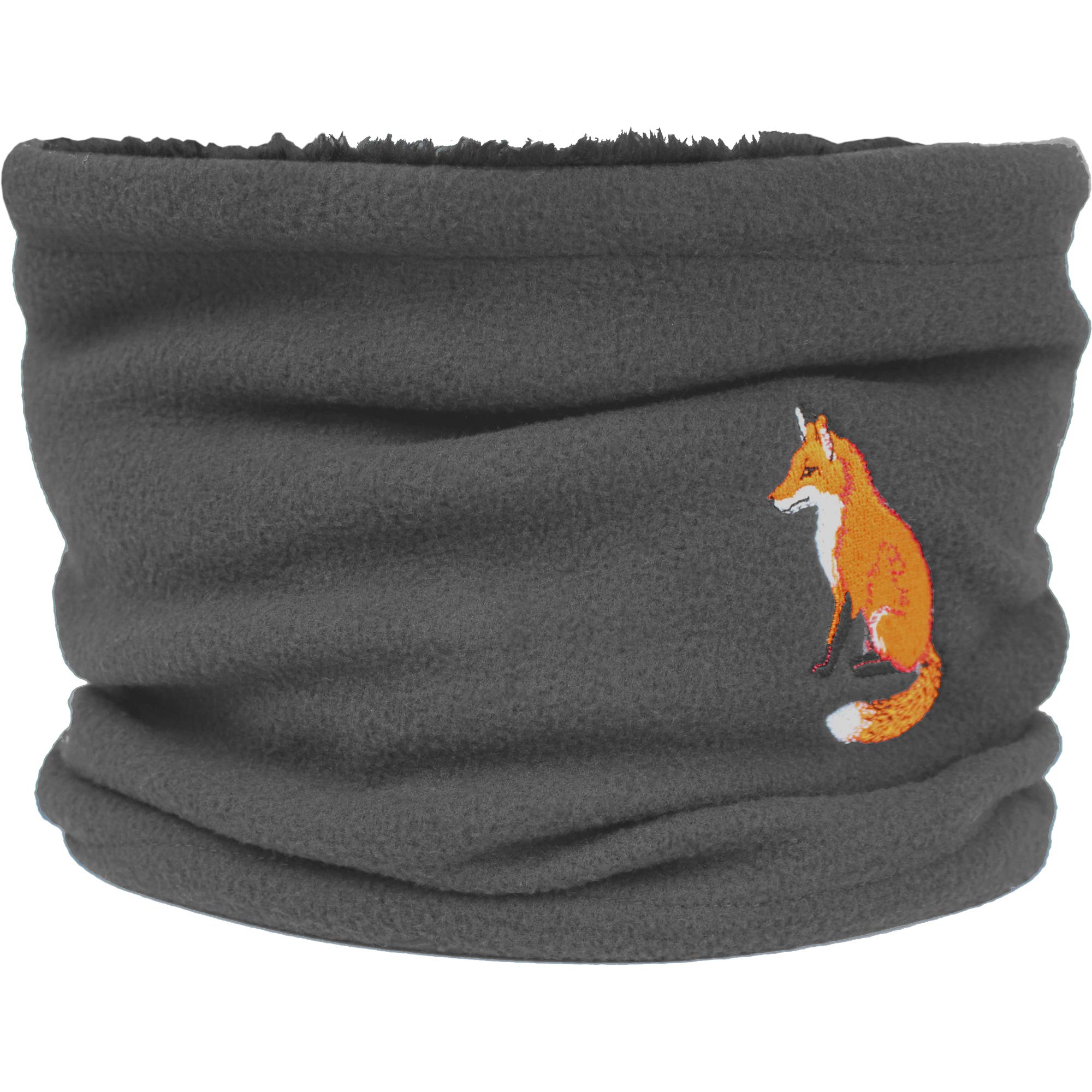 TeddyTs Women's Embroidered Fox Fleece Snood Scarf (Slate Grey)