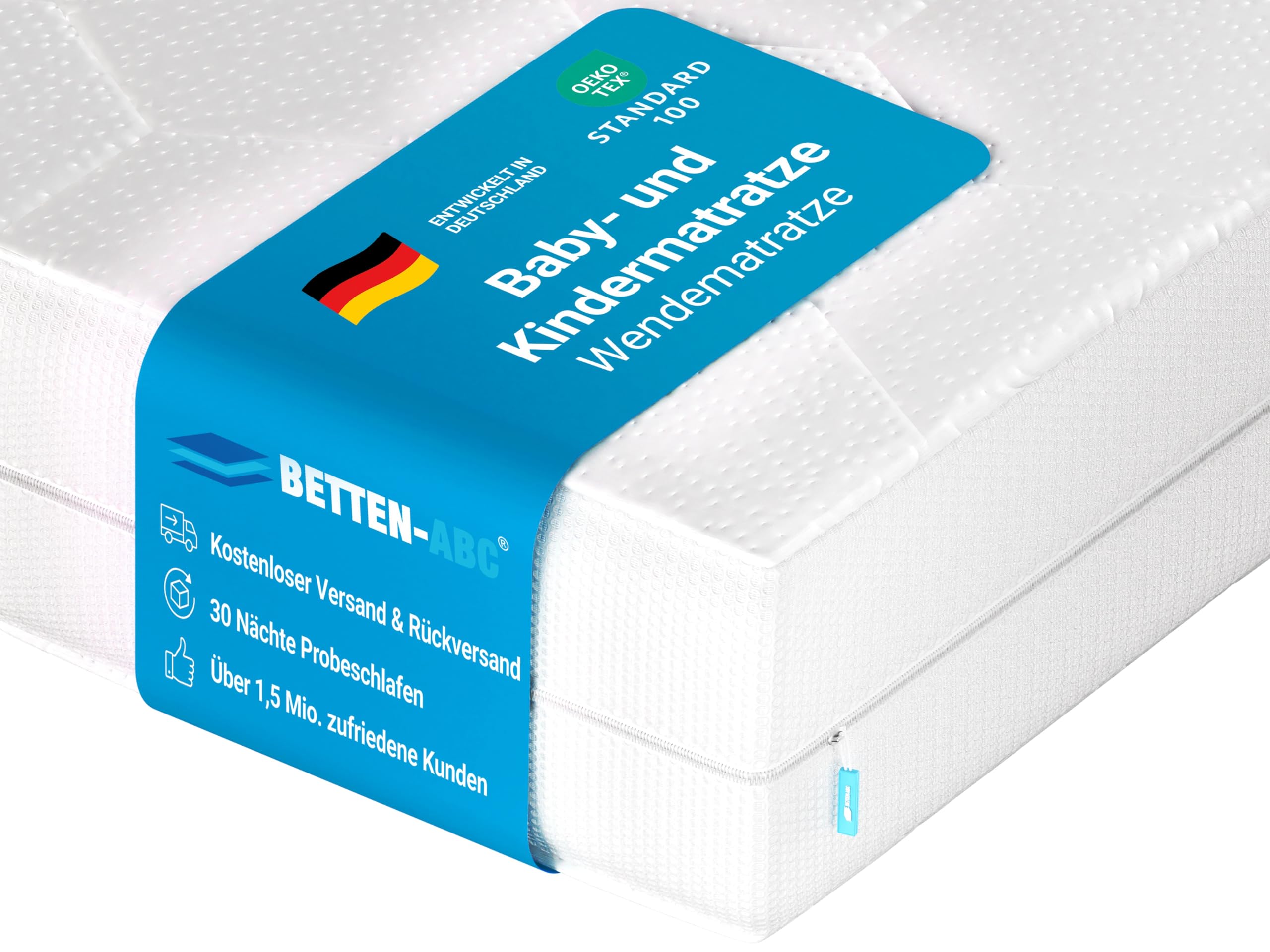 Betten-ABC - Mini-Duo - Wendematratze für Babys & Kleinkinder - 60x120 cm - mit Klimaband & 2 Liegeseiten - Oeko-TEX-Zertifiziert - Abnehmbarer & waschbarer Polyester-Bezug - Lieferung per Paket