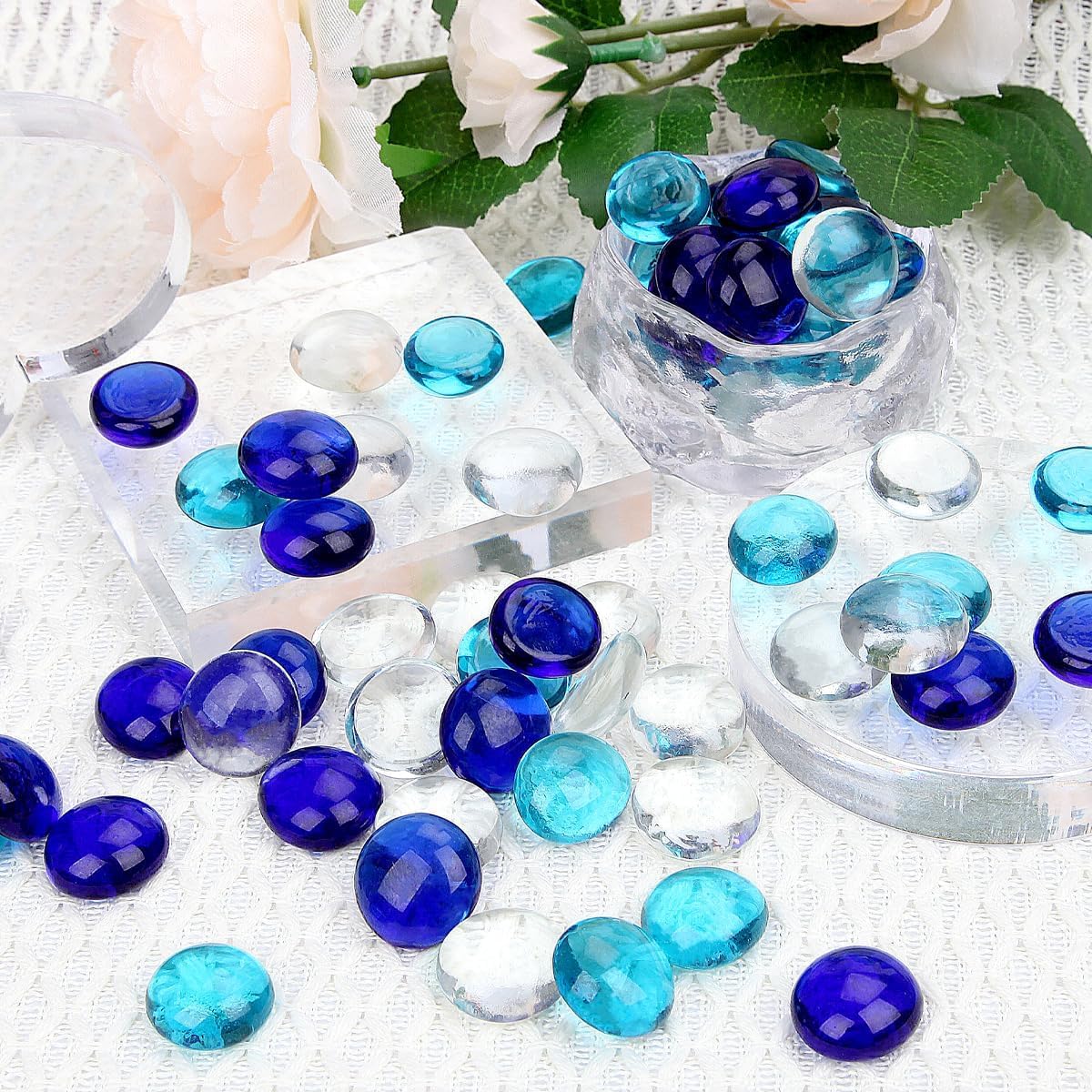Vorentxia 200pcs Glass Pebbles Blue Series 900g Stones Sparkling Glass Stones for Vases Aquarium, Landscaping, Garden, Flowerpot - Image 4