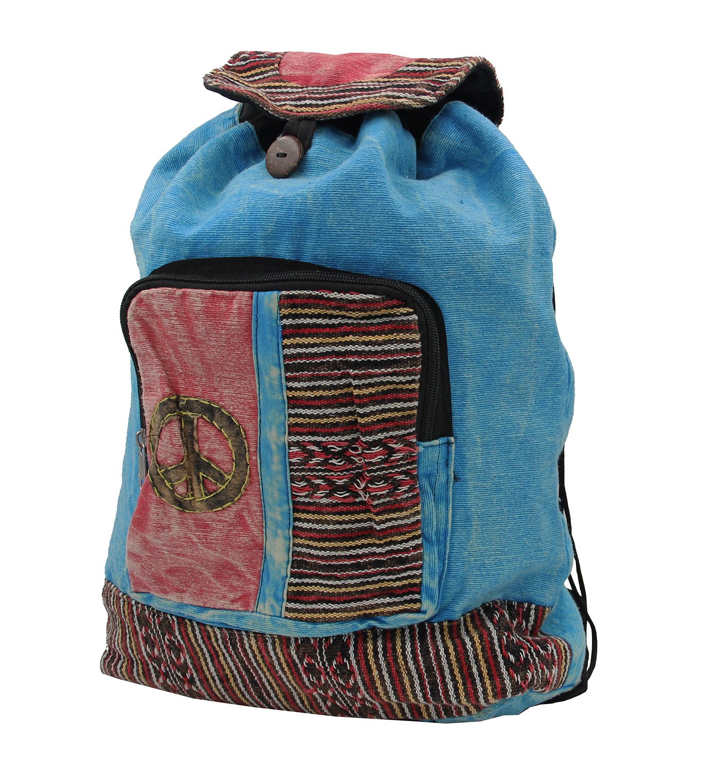 DharmaObjects Hippie Bohemian Raw Cotton Handmade Backpack (Turquoise)
