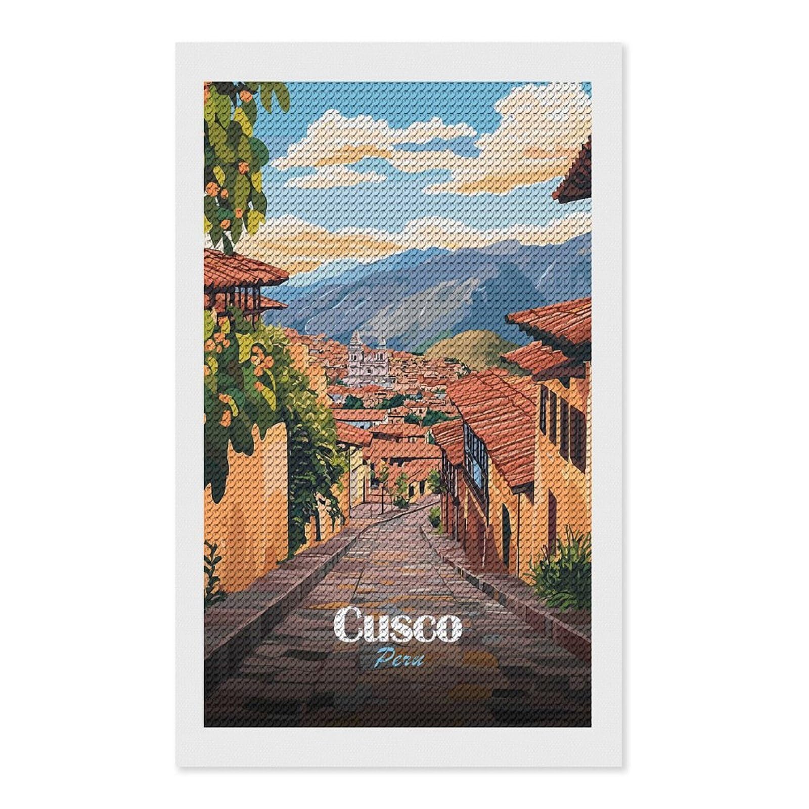 Junmoney Cusco, Peru Cityscape(2) Diamond Art Canvas 12"x20", for Family Craft Time, Creative Leisure Activity, Living Room Decor, Festive Craft Gift