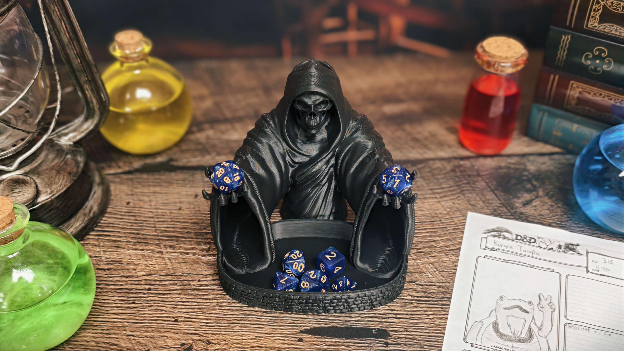 Tour à Dés Grim Reaper – D20 Inclus – Pour Donjons Et Dragons (D&D) Et Jeux De Rôle – Design Original – Noir - 10