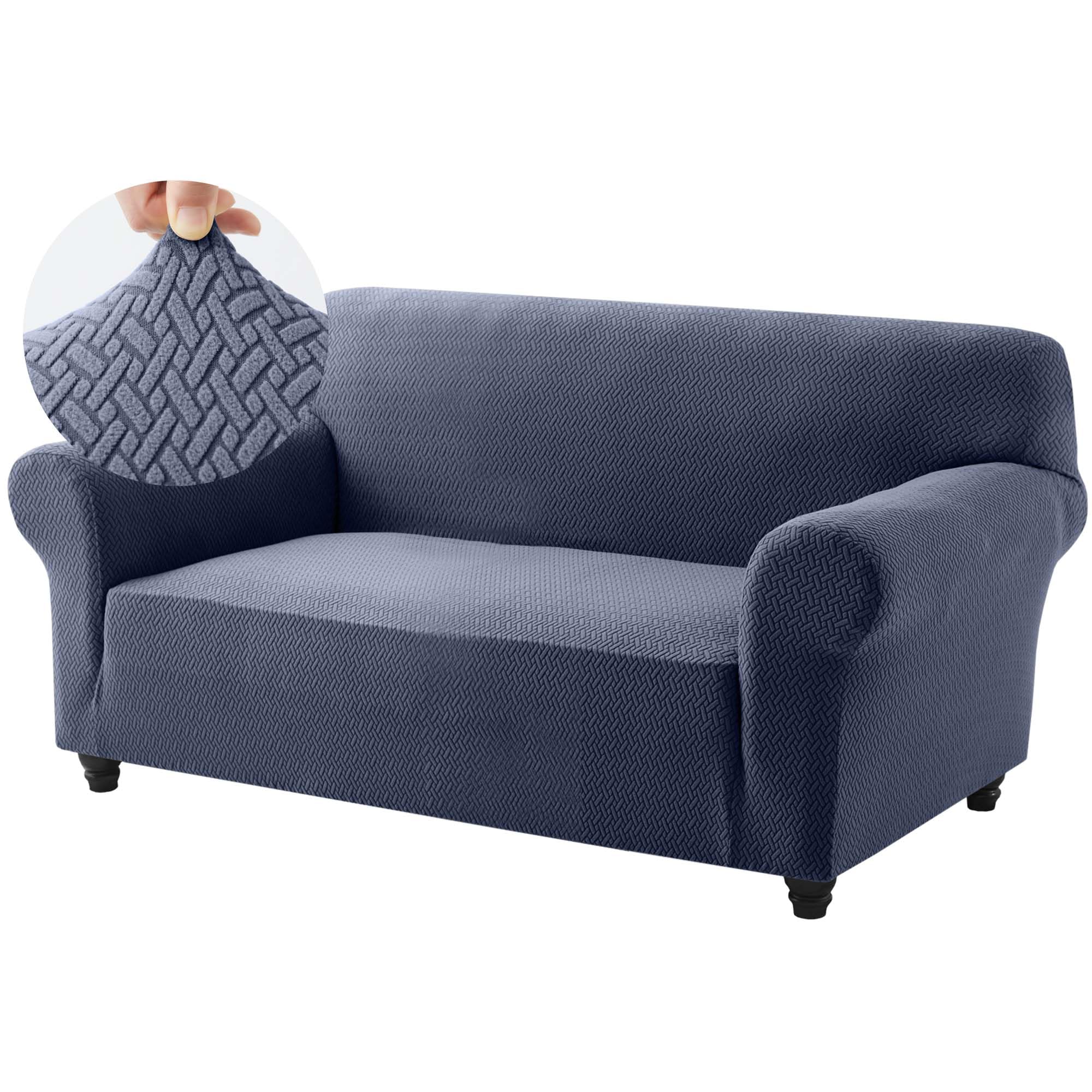 Hafaa High Stretch Sofa Cover 2 Seater Spandex Elastic Fit Loveseat Sofa Slipcovers T Shape - Super Soft Non Slip Couch Covers Washable Furniture Protector for Pets/Kids/Dogs (Blue Grey)