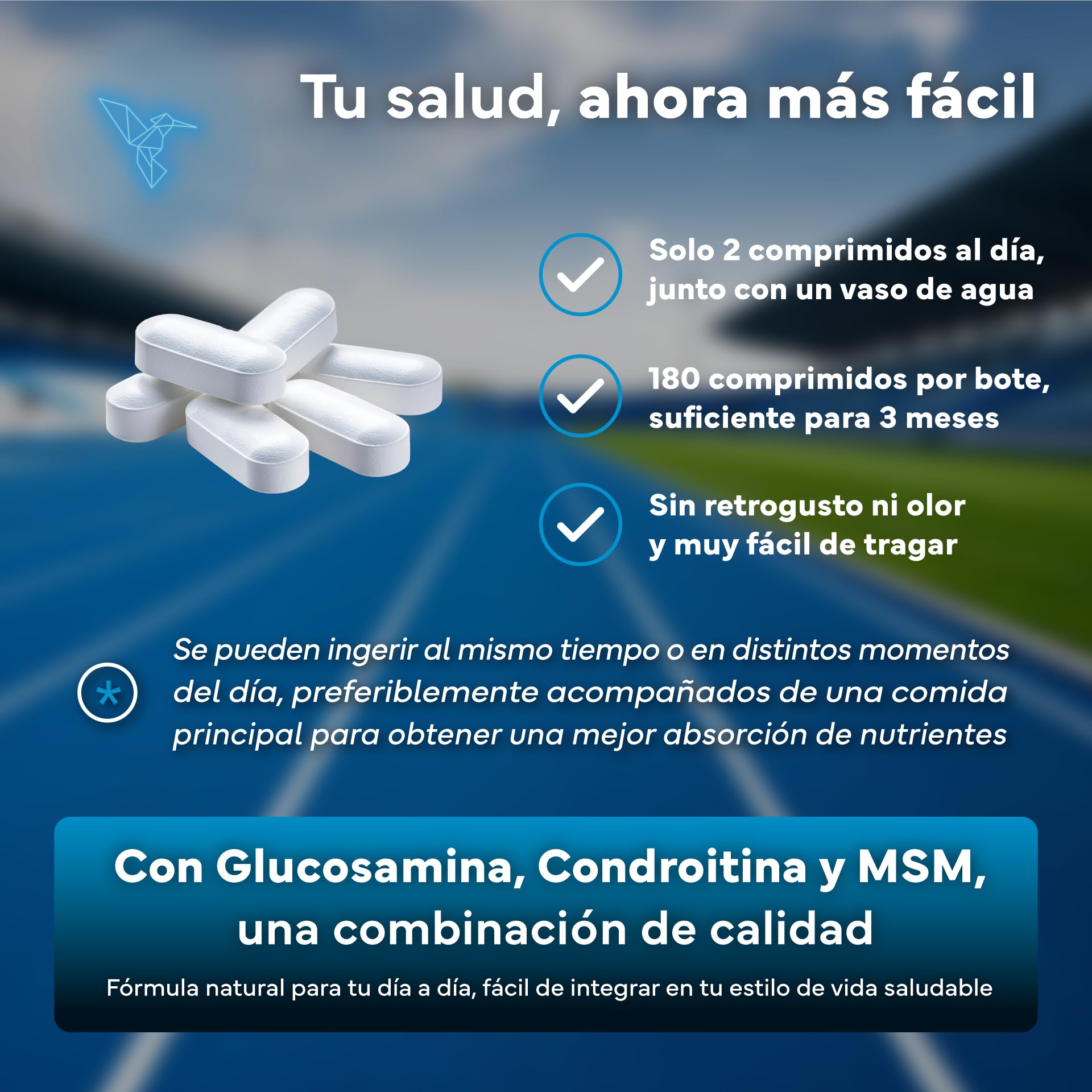 Glucosamina Condroitina MSM Premium - 180 Comprimidos - Alta Dosis con Boswellia, Vit C y D3 - Antiinflamatorio Natural - Articulaciones, Cartílagos, Huesos - Glucosamin Complex - Sin Aditivos ni GMO