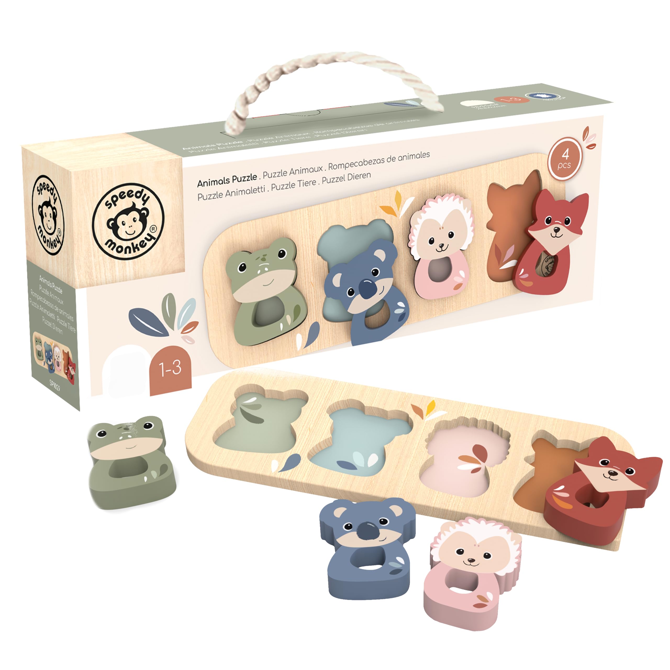 SPEEDY MONKEY Wooden Animal Puzzle for Toddlers 12m+ | Educational Animal Shape Sorter Puzzle | Colorful Sorting Play Baby Toy | Fine Motor & Cognitive Learning Toy for Kids & Preschoolers — image 1