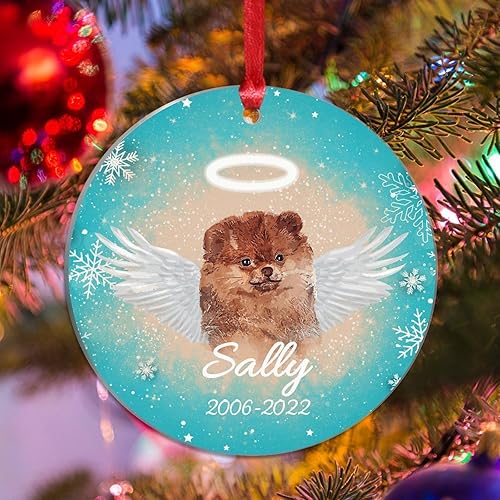WoGuangis Chow Chow con alas Perro en el Cielo Acrílico Adorno de Navidad para Mascotas Memorial Adornos de Navidad para árbol Personalizado