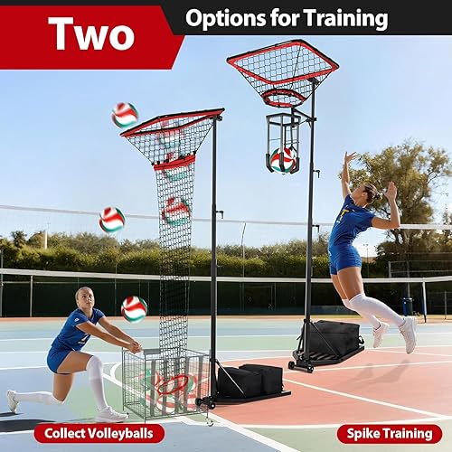 Miniatura 6 de Preparador de voleibol y entrenador de pinchos, altura ajustable de 93 a 126 pulgadas, entrenador de voleibol con base de saco de arena de 88 libras