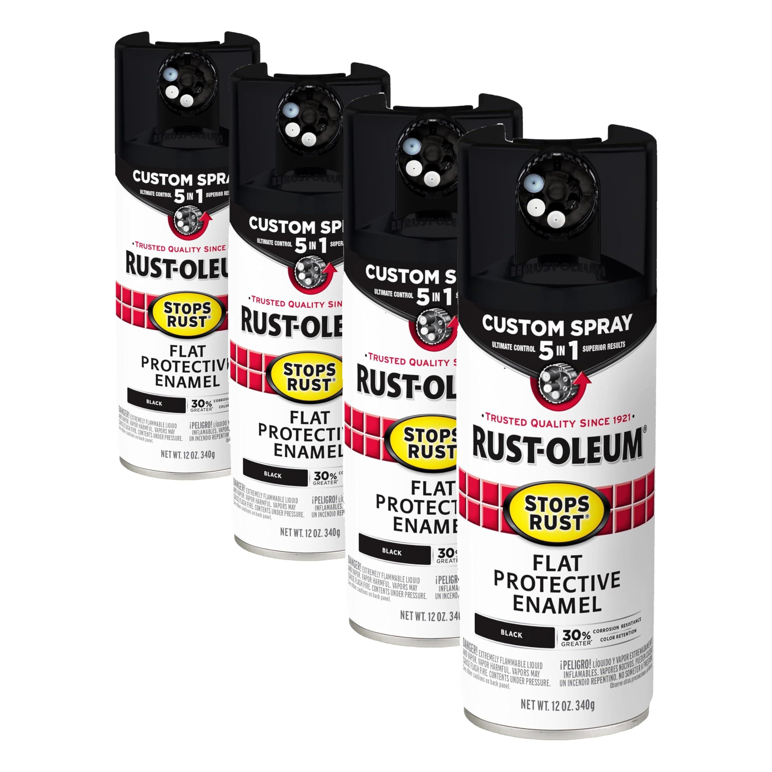 Rust-Oleum 376855 Stops Rust Custom Spray 5-in-1 Spray Paint, 12 oz, Flat Black (Pack of 4)