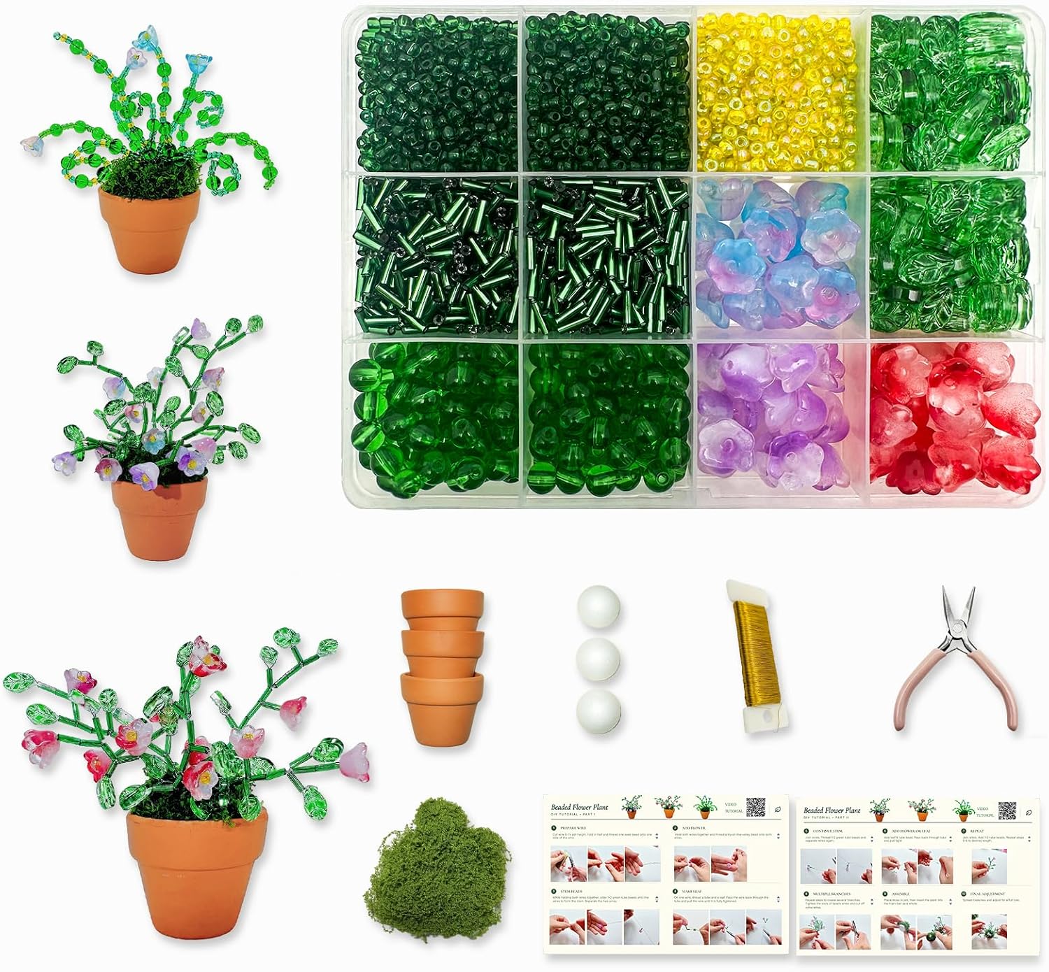 Beaded Plant Kit Green Glass Beads Flower Leaf Suncatcher Disco Ball Hanging Planter Seed Glass Beads Leaves Bulk Forever Sun Catchers Complete Craft Set for Adults Home Decor Meaningful DIY Gift