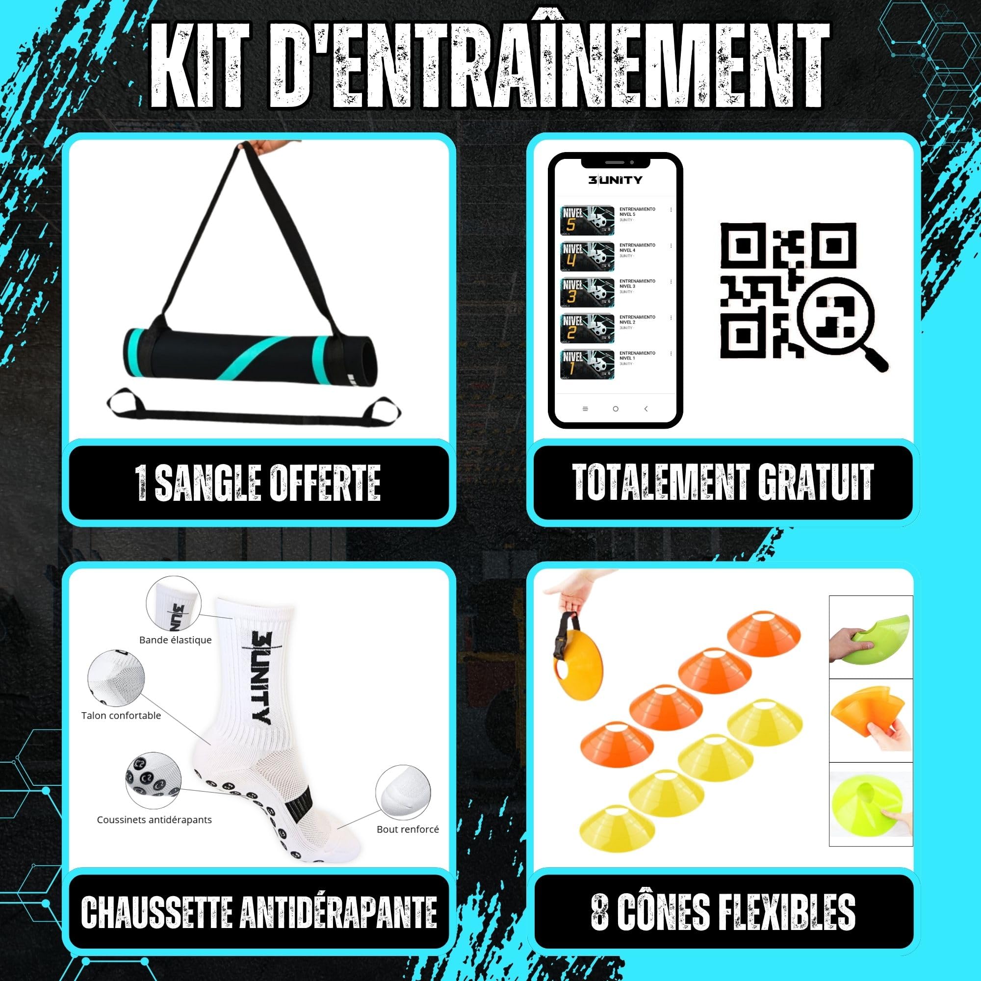 Kit de Tapis Entrainement Foot 60x90 avec 8 Plot Sport et Chaussette Antidérapante Foot - Tout ce Dont Vous Avez Besoin pour Devenir Une Grande Star - Football Accessoire - Tapis Football