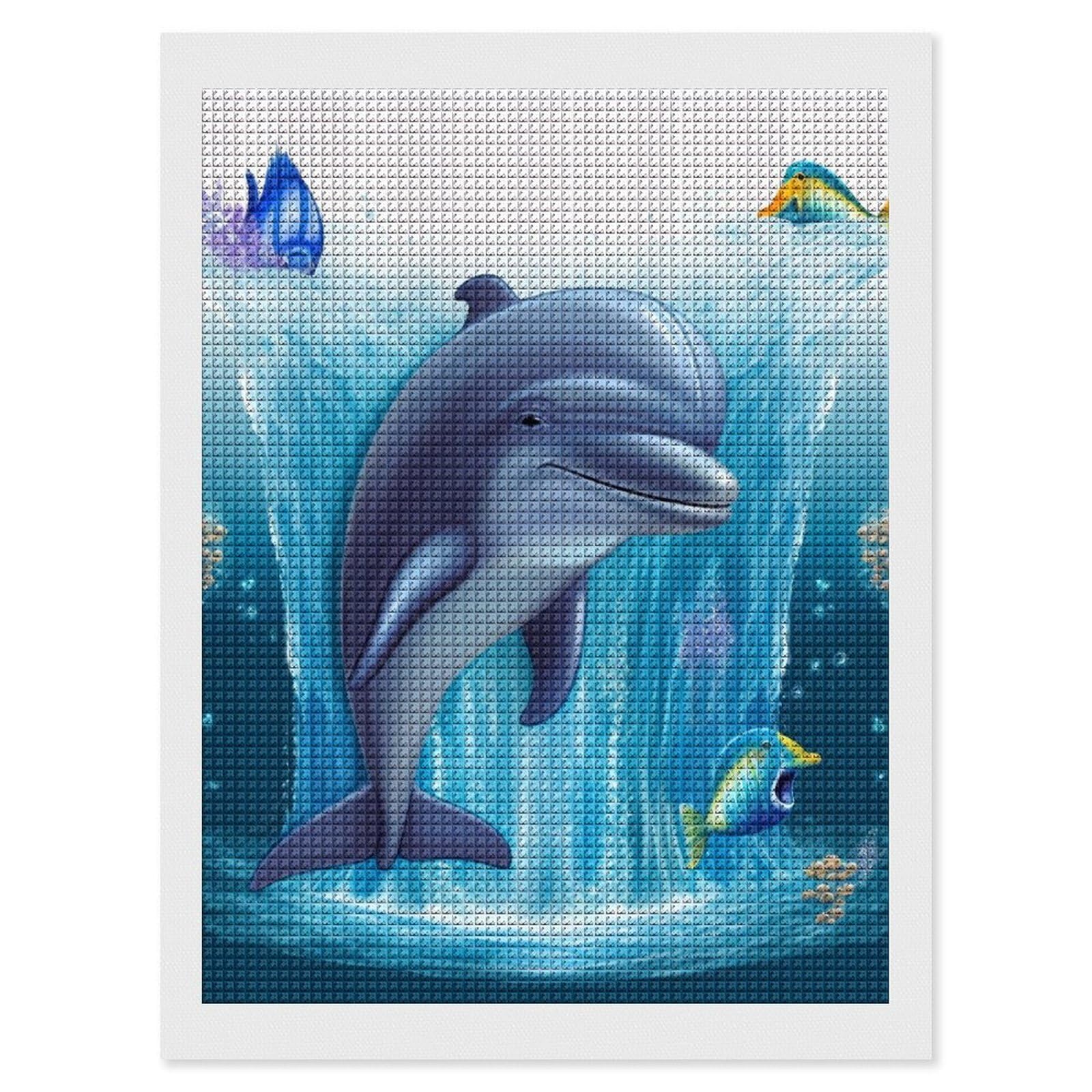 Dolphin Diamond Art Kits for Adults, DIY 5D Diamonds Painting Kits for Beginner, Round Full Drill Diamond Dots Painting, 12"x16" Diamonds Pictures Gem Art and Crafts Wall Decor