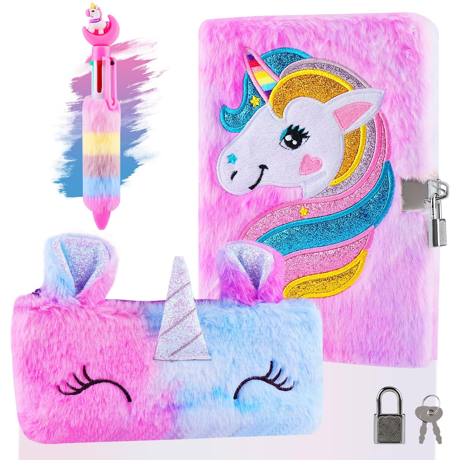 Diario Segreto Con Lucchetto Per Bambine - Tema Unicorno, Peluche, Penna Multicolore E Astuccio, Regalo Ideale Per Ragazze 5-12 Anni - Foto 6