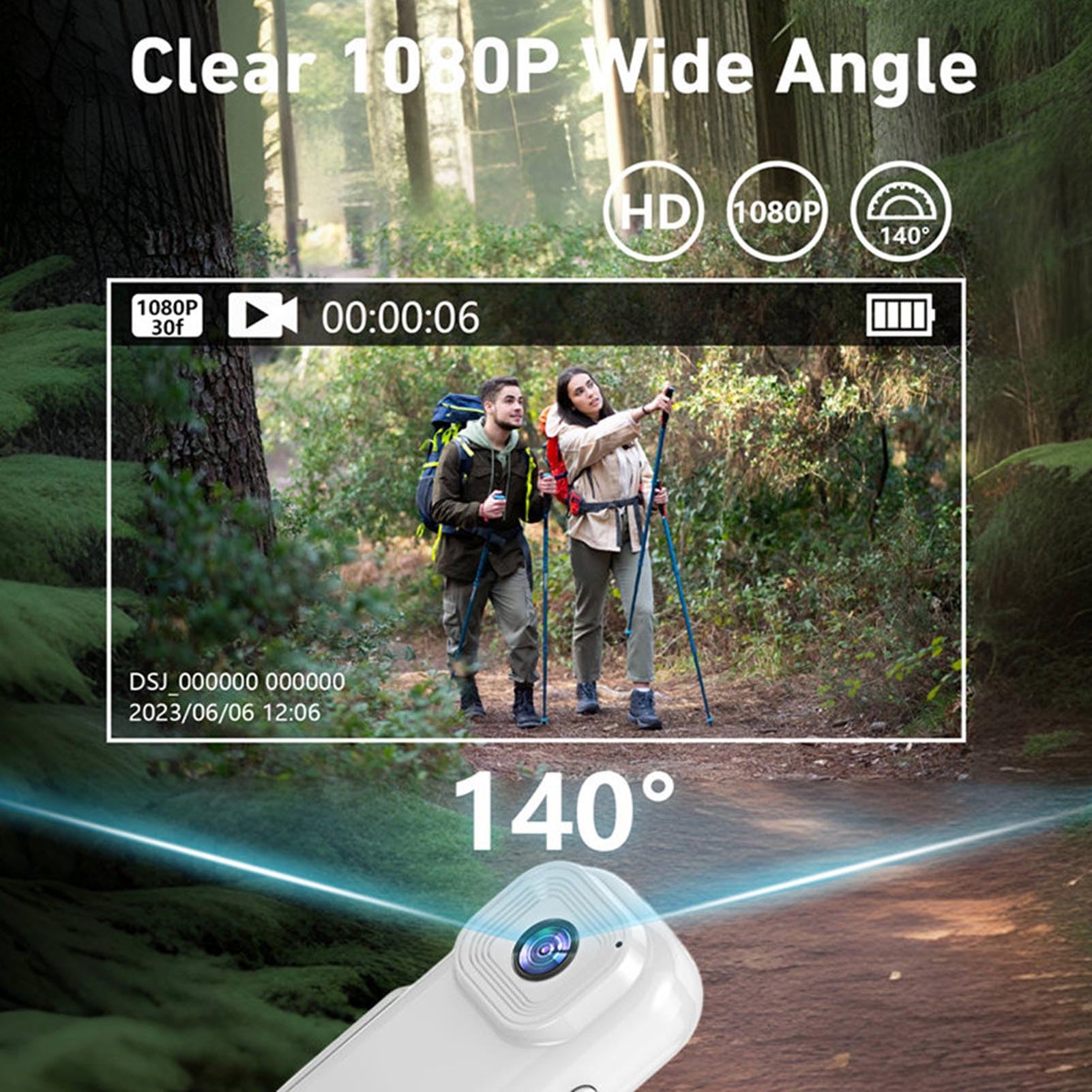 Small Wearable Camera, 1080P HD Body Video Recorder with 0.96 Inch Color Display, Versatile Back Clip Camera Loop Record for Cycling Study Outdoor (White)