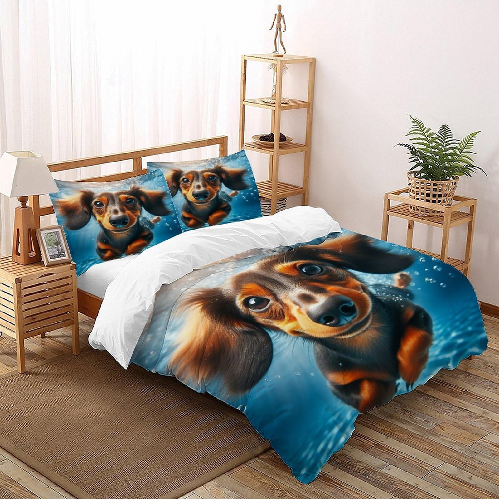 DICENOT Dachshund Dog Quilt Cover Comforter Cover 2 Pieces Ultra Soft Microfiber for Kids Boys Girls Teens with Zipper Closure King（220x240cm）