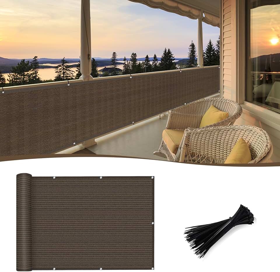 SUNNY GUARD 3'x10' Brown Balcony Deck Privacy Screen Fence, Apartments Railing Screen, Heavy Duty Wind Screen for Outdoor,Backyard