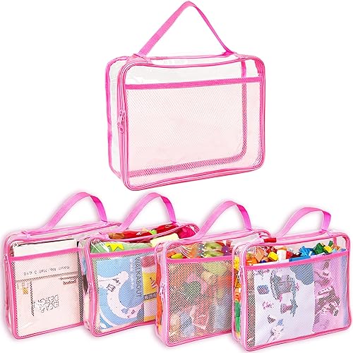 Juego de bloques con cremallera de juguete para niños y niñas, 4 bolsas organizadoras grandes de PVC con bolsillos laterales de malla para