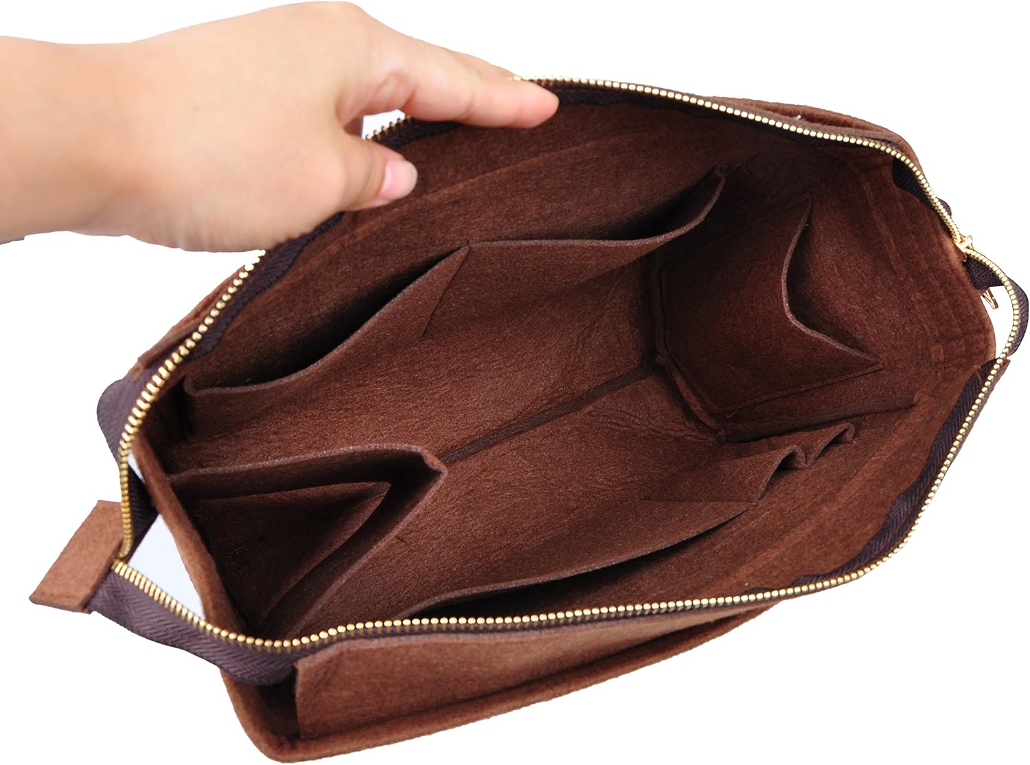 Vercord Felt Zipper Handbag Tote Purse Duffel Backpack Organizer Insert Coffee Medium image 4