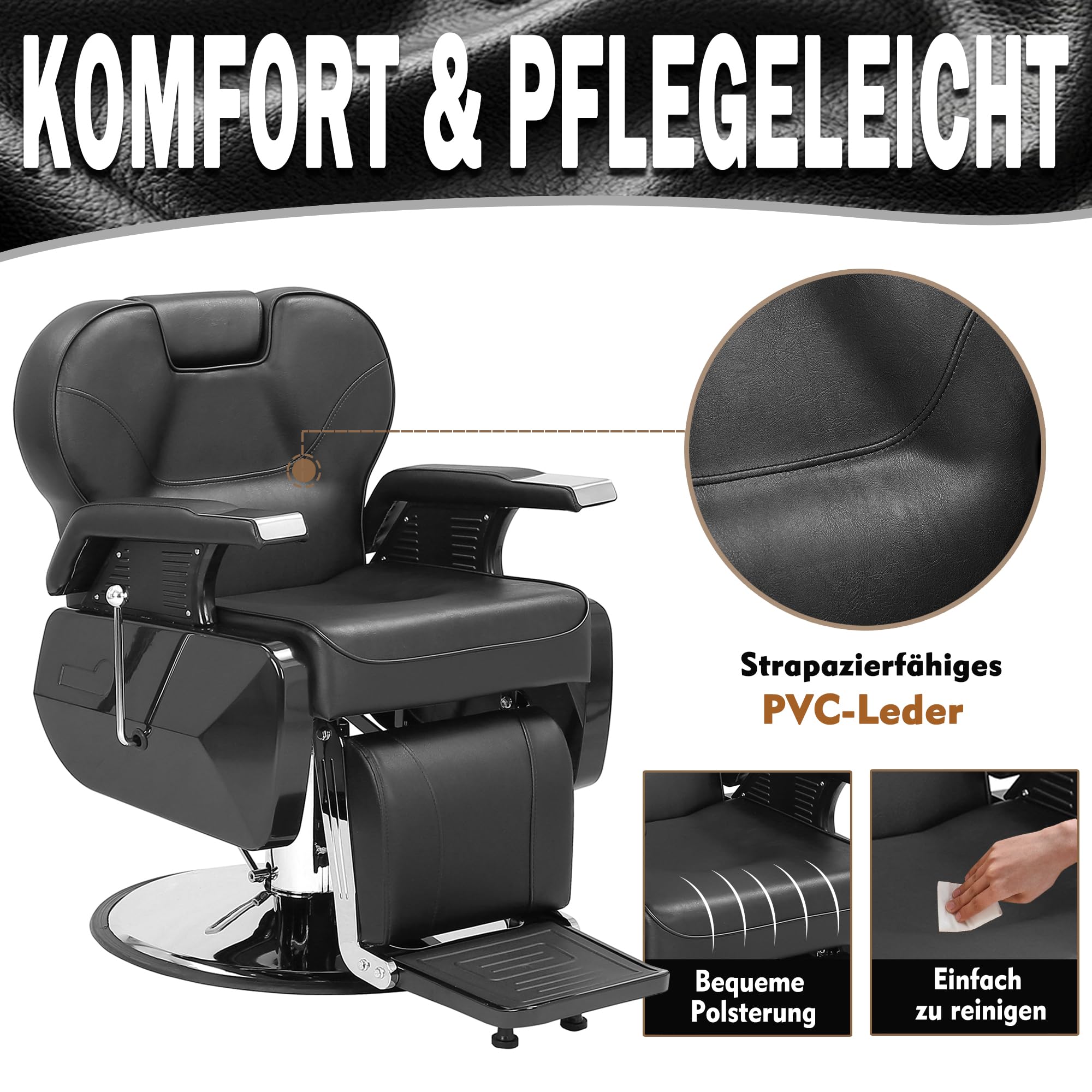 Barbier Stühle Heavy Duty Hydraulische Reclining Hair Salon Stuhl 360 Swivel Schwarz