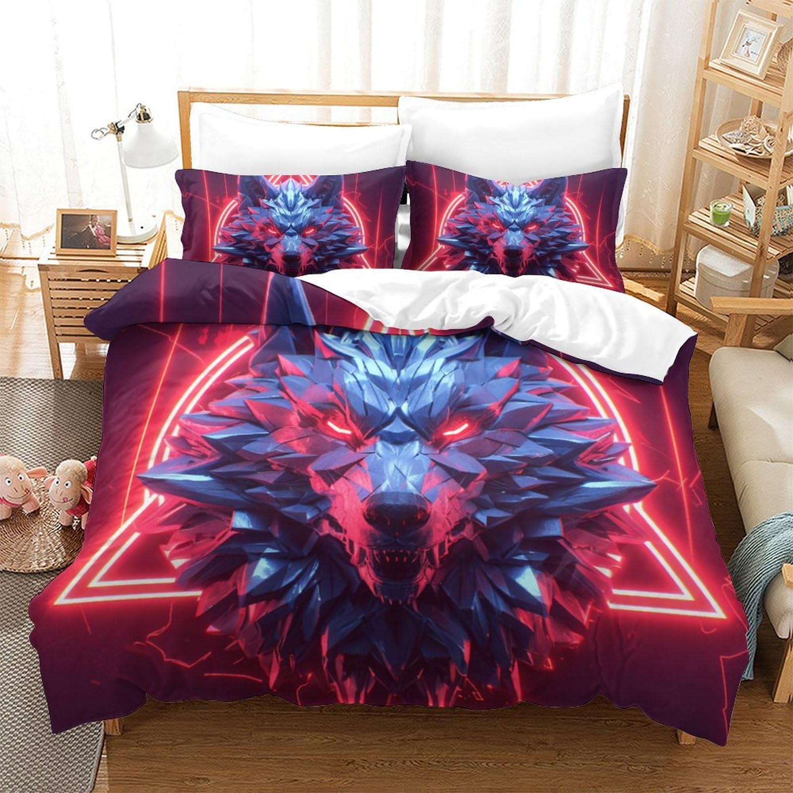 Housse de couette loup 3D facile d'entretien et douce