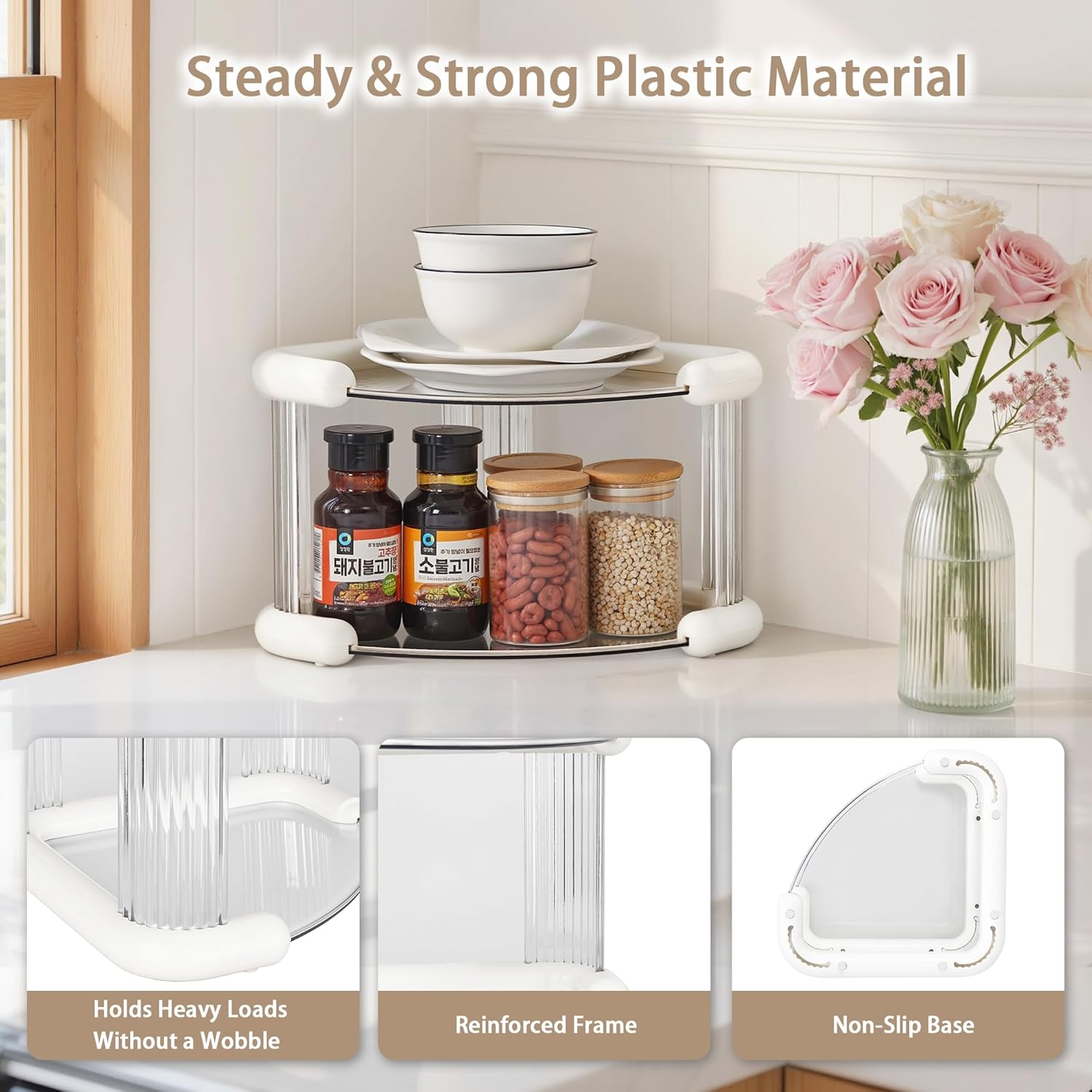 VECELO 2 Tier Corner Bathroom Counter Organizer,Perfume Skincare Organizers and Storage Countertop, Open Design Vanity Shelf with Anti-Skid Pad for Bathroom, Dresser and Kitchen