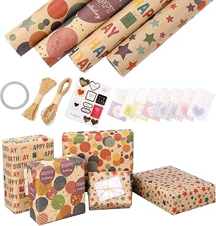4 Rolls Gift Wrapping Paper, Eco Friendly Recyclable Kraft Wrapping Paper-Perfect for Birthday, Wedding, Valentine's Day, Party Gift & Festive Décor (43cm*3m)