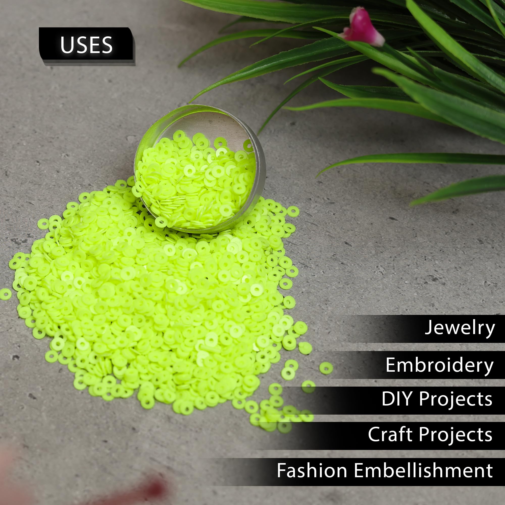 Embroiderymaterial 2.5MM Sequins Sitara for Craft, Embroidery, and Jewellery Making (Sunny Lime, 50 Gram) 3