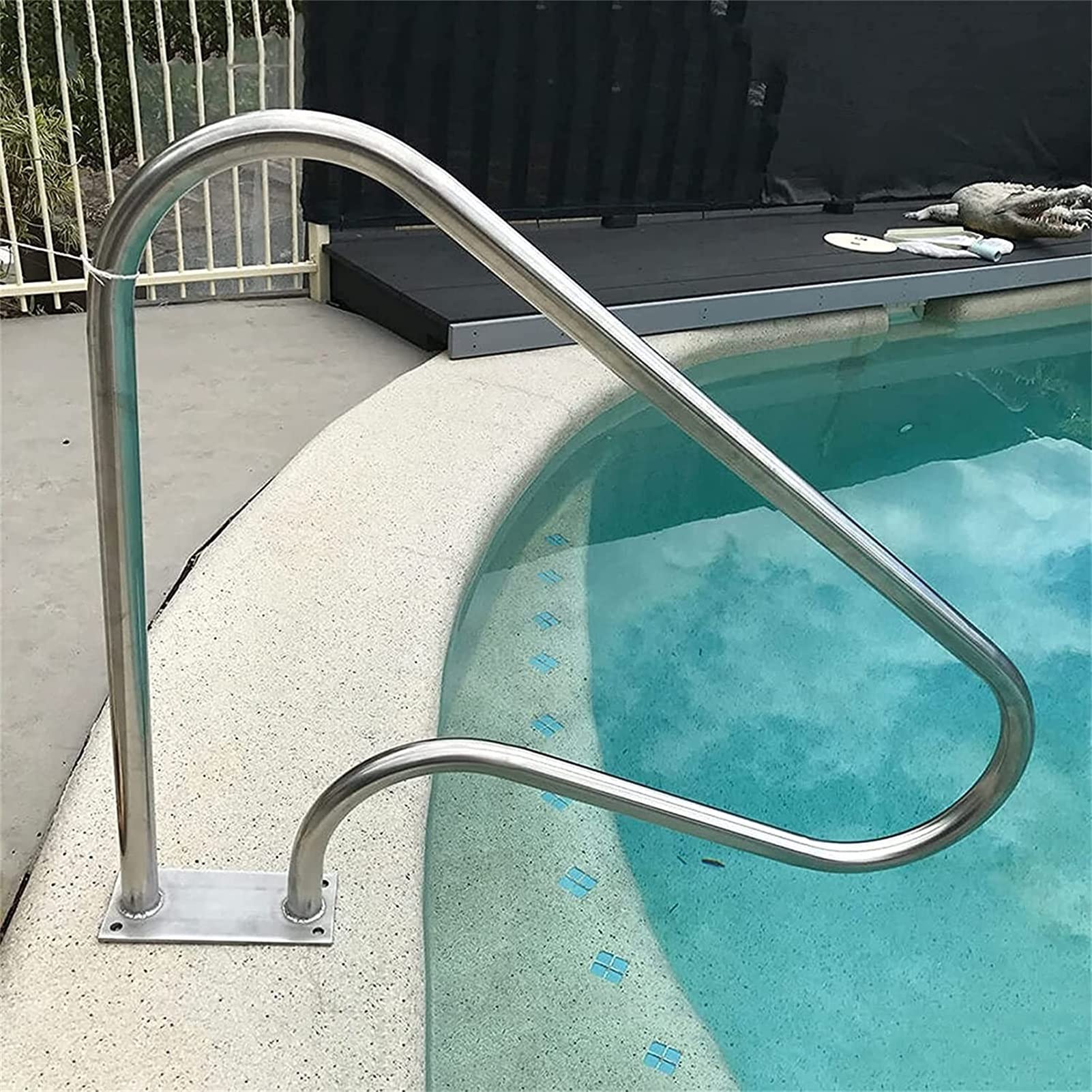 Fodalob Barandilla para Piscina 98x81cm Barandilla para Piscina Acero Inoxidable 304 / Plata/A Prueba de Herrumbre/Cómodo/Barandilla para Piscina humanizada con Cubierta de Agarre Azul