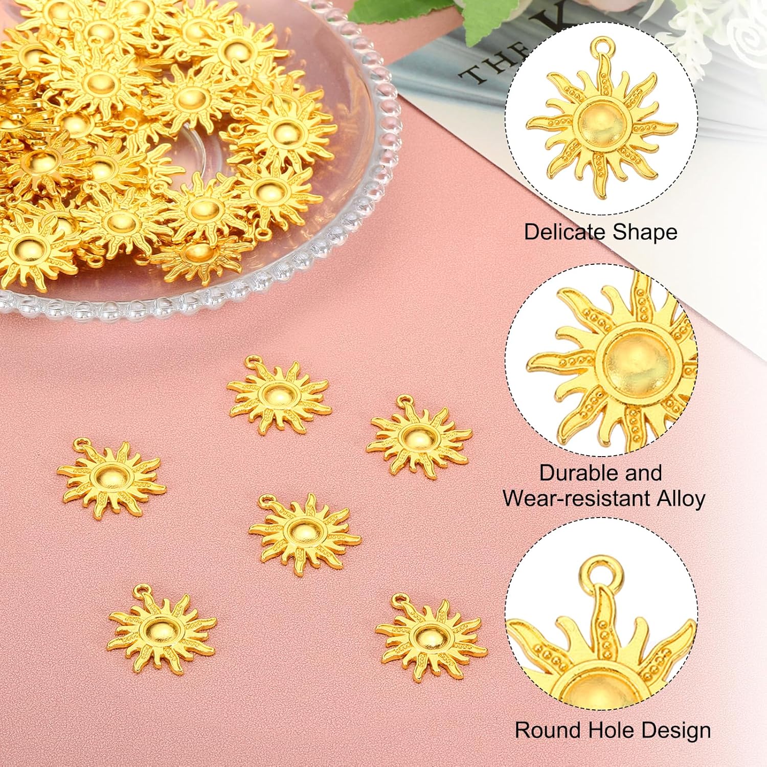 PATIKIL Sun Charm, 50 Pcs Alloy Vintage Pendant for Woman Necklace Earring Bracelet Jewelry Making and DIY Crafts - Image 3