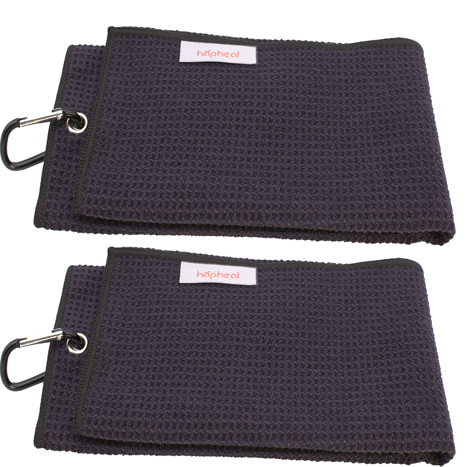 haphealgolf Microfiber Waffle Tri-fold Golf Towel 16" x 21" (Black and Gray) with Carabiner Clip & Golf Club Brush Tool Kit with Club Groove Cleaner