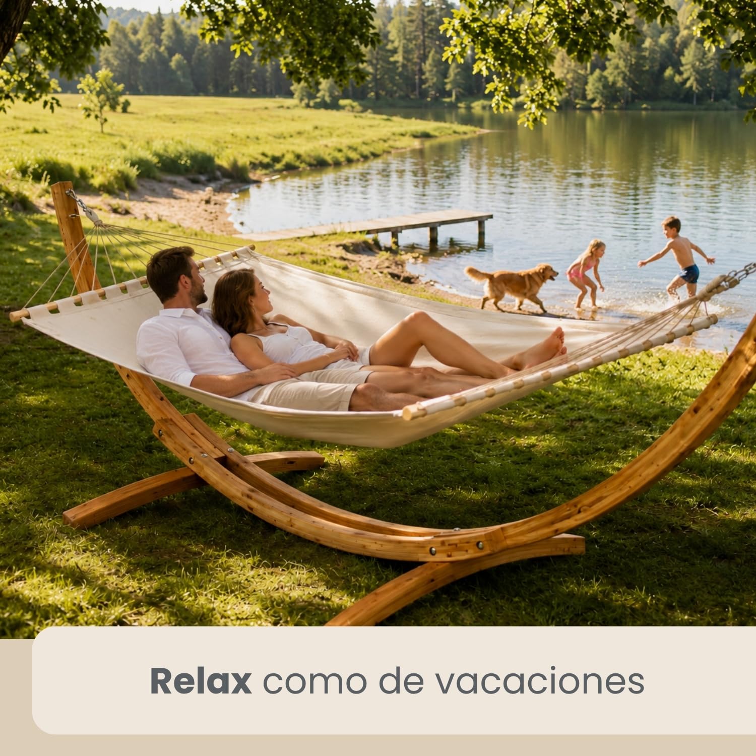AMANKA Soporte para Hamacas de Madera Exterior 325 cm - Marco Colgante para Jardín y Terraza