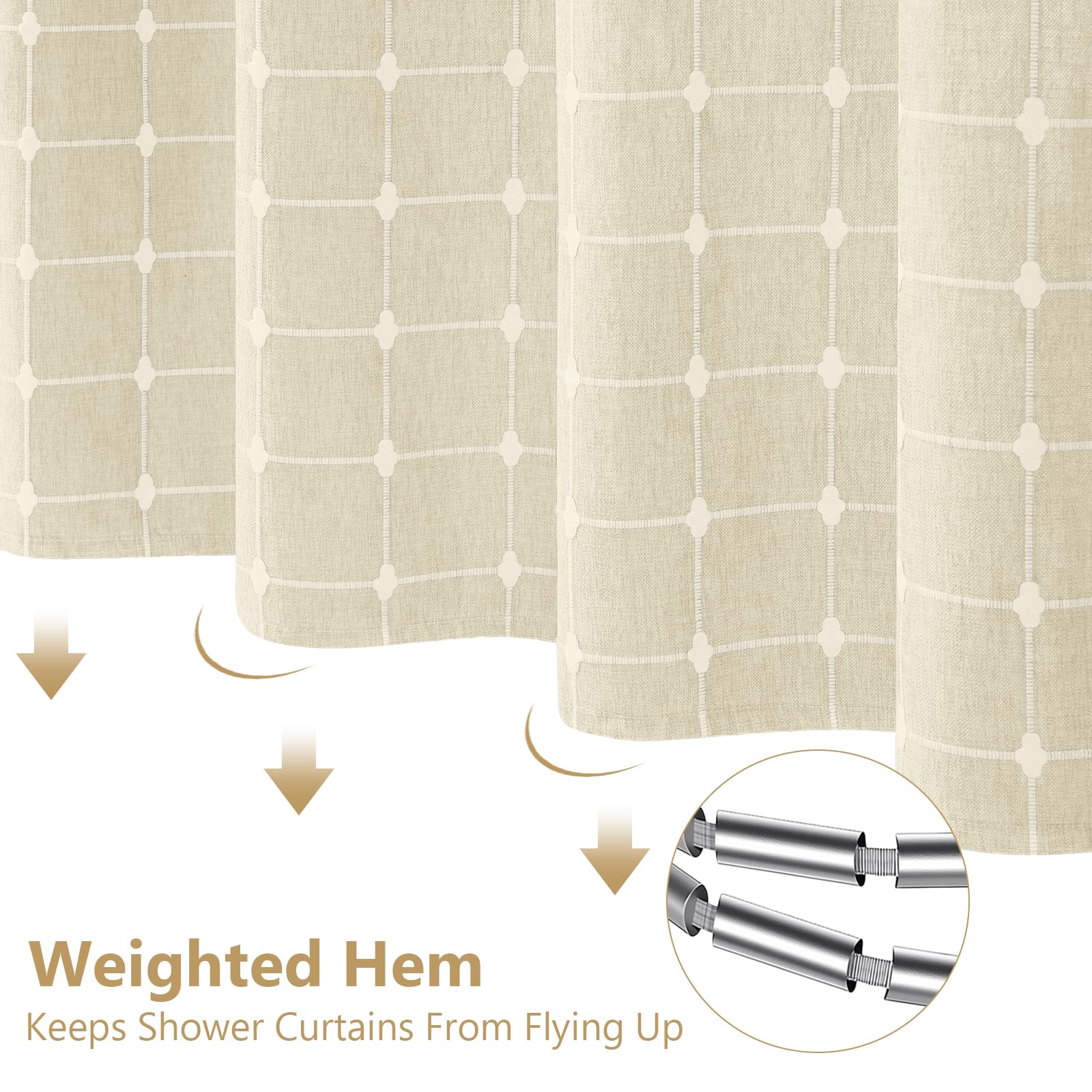 VANZAVANZU Kein Haken Duschvorhang, Polyester Plaid Schwere Dicke Duschvorhänge mit Maschenoberfenster, Böhmischer Stil wasserdichte Badezimmervorhang 190 cm x 182 cm