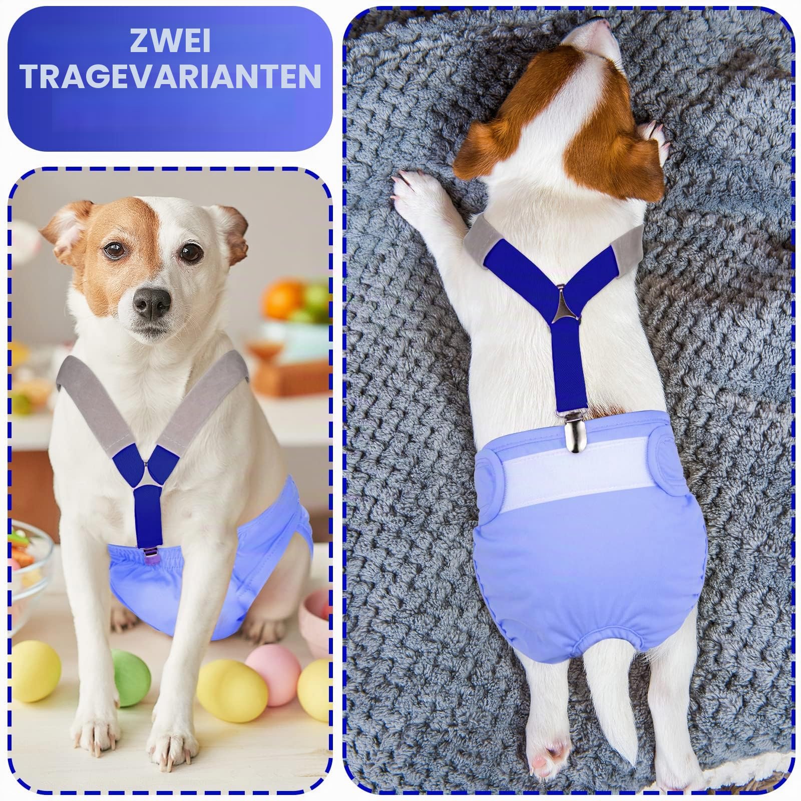 Saintrygo Hunde-Hosenträger für Windeln, für Hündinnen und Rüden, Hundegeschirr, hält Windel an deinem Haustier, für kleine, mittelgroße und große Hunde, 2 Stück, schwarz und blau, Größe M