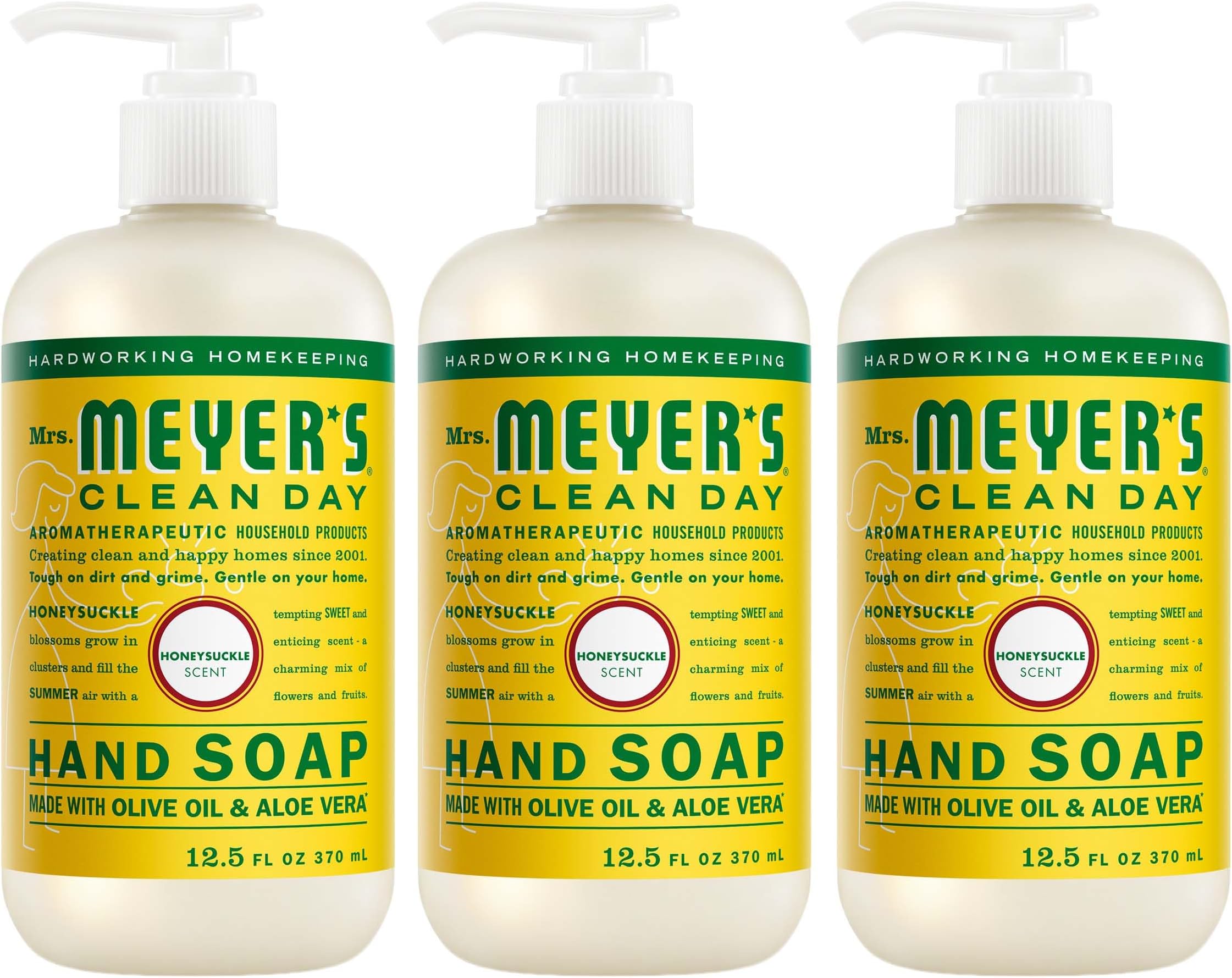 MRS. MEYER'S CLEAN DAY Hand Soap, Honeysuckle Scent, 12.5 Fl Oz Bottle - 3 Pack