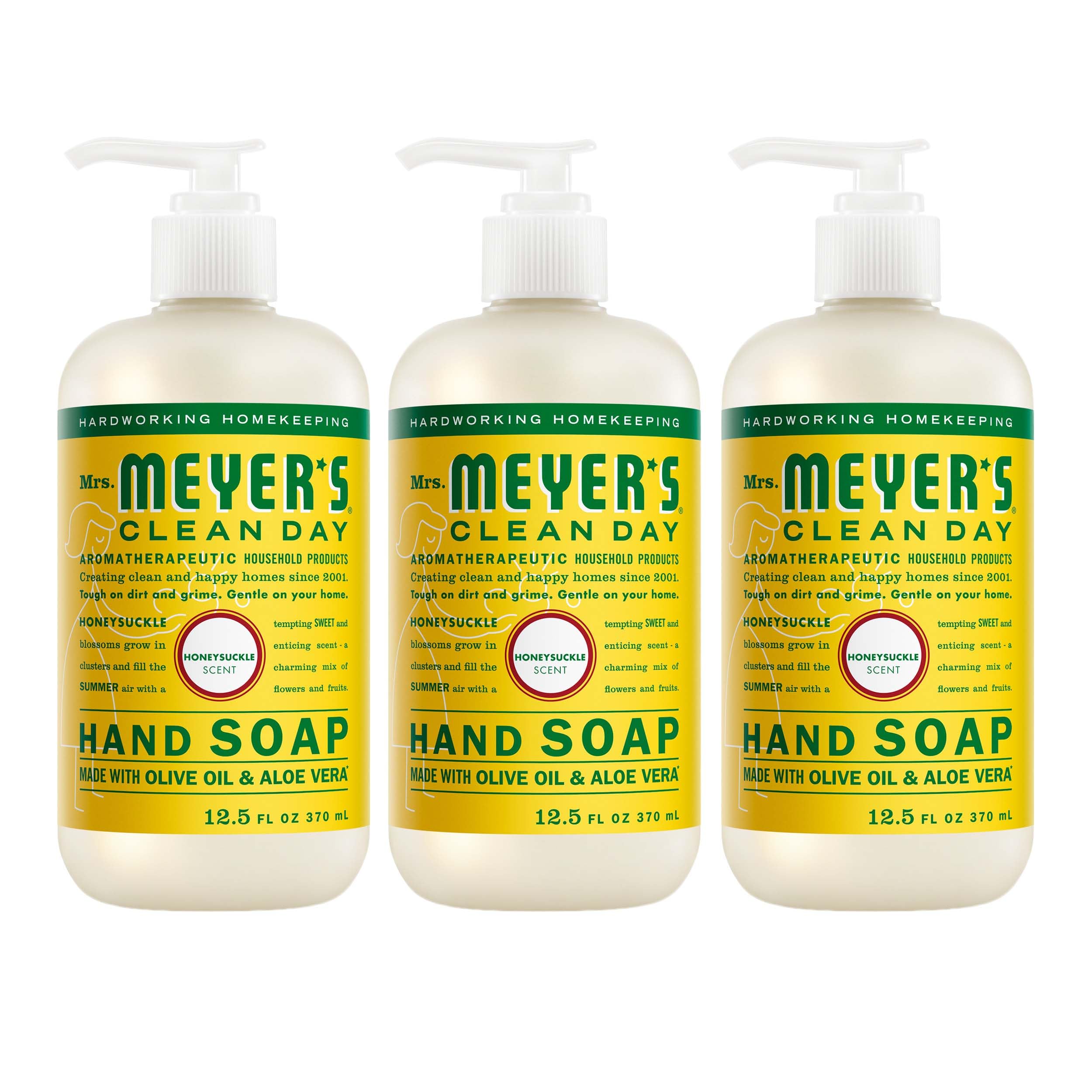 MRS. MEYER'S CLEAN DAY Hand Soap, Made with Essential Oils, Biodegradable Formula, Honeysuckle, 12.5 fl. oz - Pack of 3